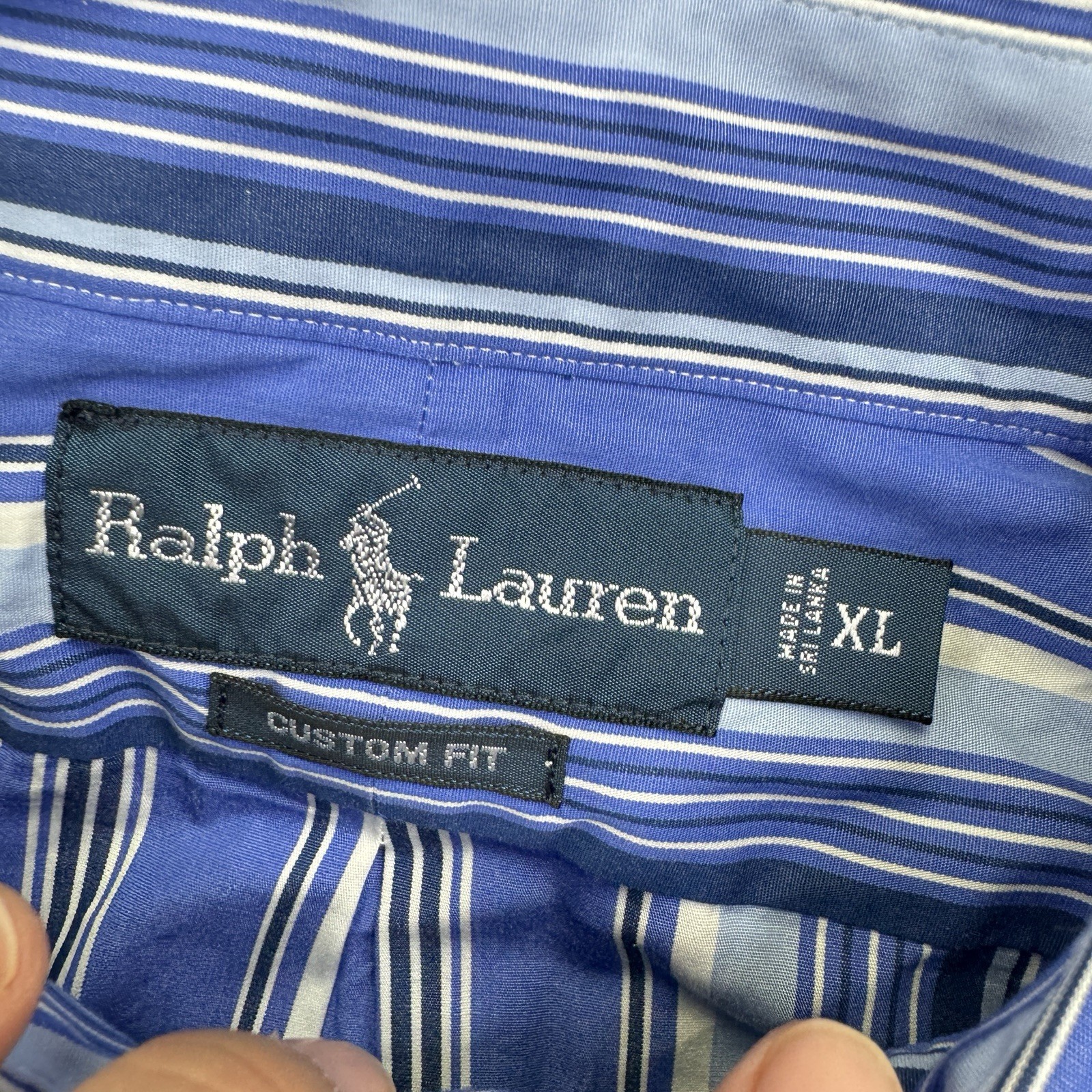 Ralph Lauren Button Down Shirt Mens Custom Fit XL Blue White Stripes Long Sleeve