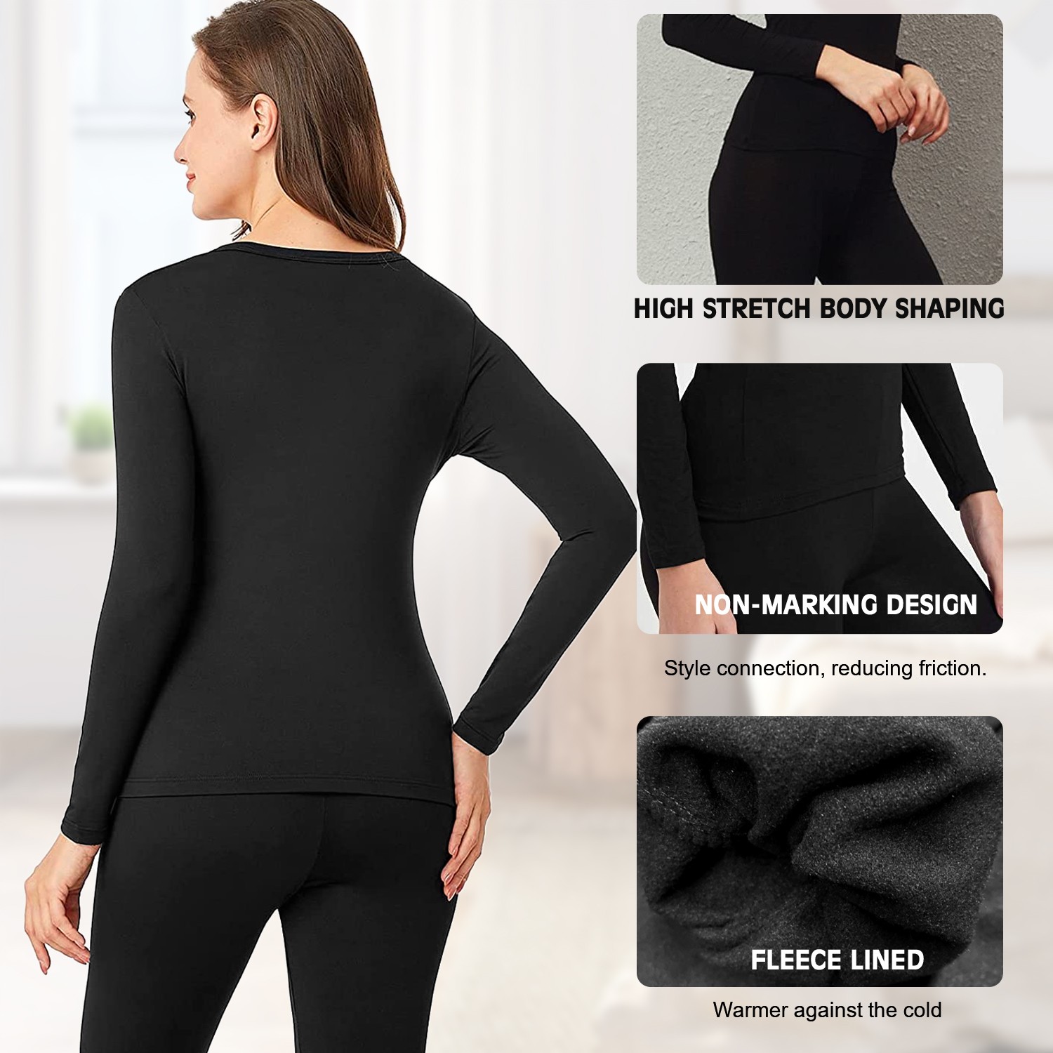 Womens Ladies Winter Ultra-Soft Fleece Lined Thermal Top & Bottom Underwear Set