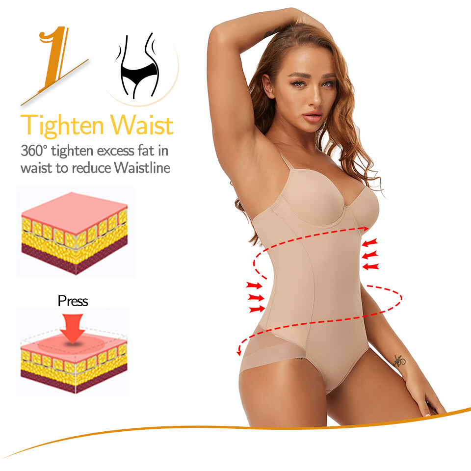 Women’s Tummy Control Bodysuit Waist Trainer Fajas Body Shaper with Built in Bra