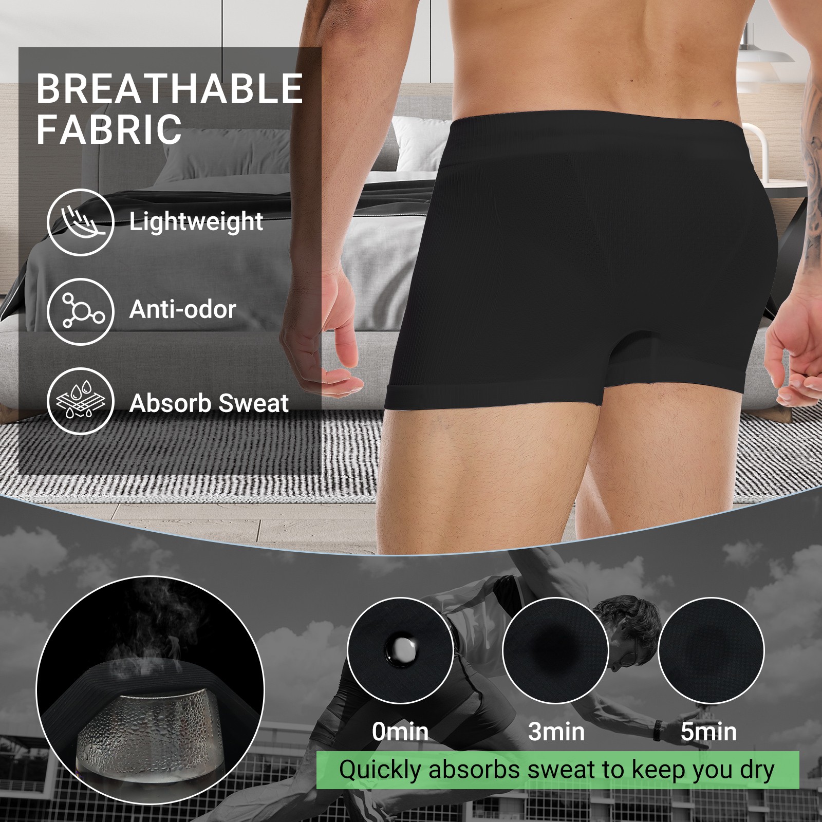 12Pack Mens Compression Boxer Briefs Breathable Underwear Comfort Flex Waistband