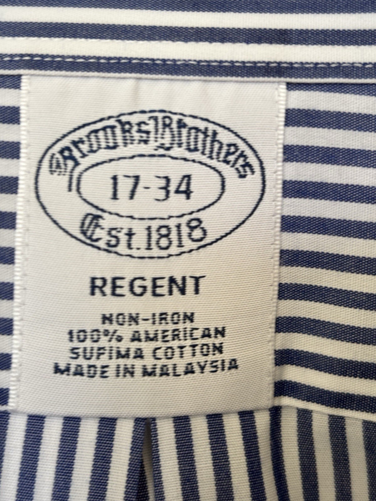 Brooks Brothers Mens Regent Striped Button Down Shirt 17/34 100% Supima Cotton