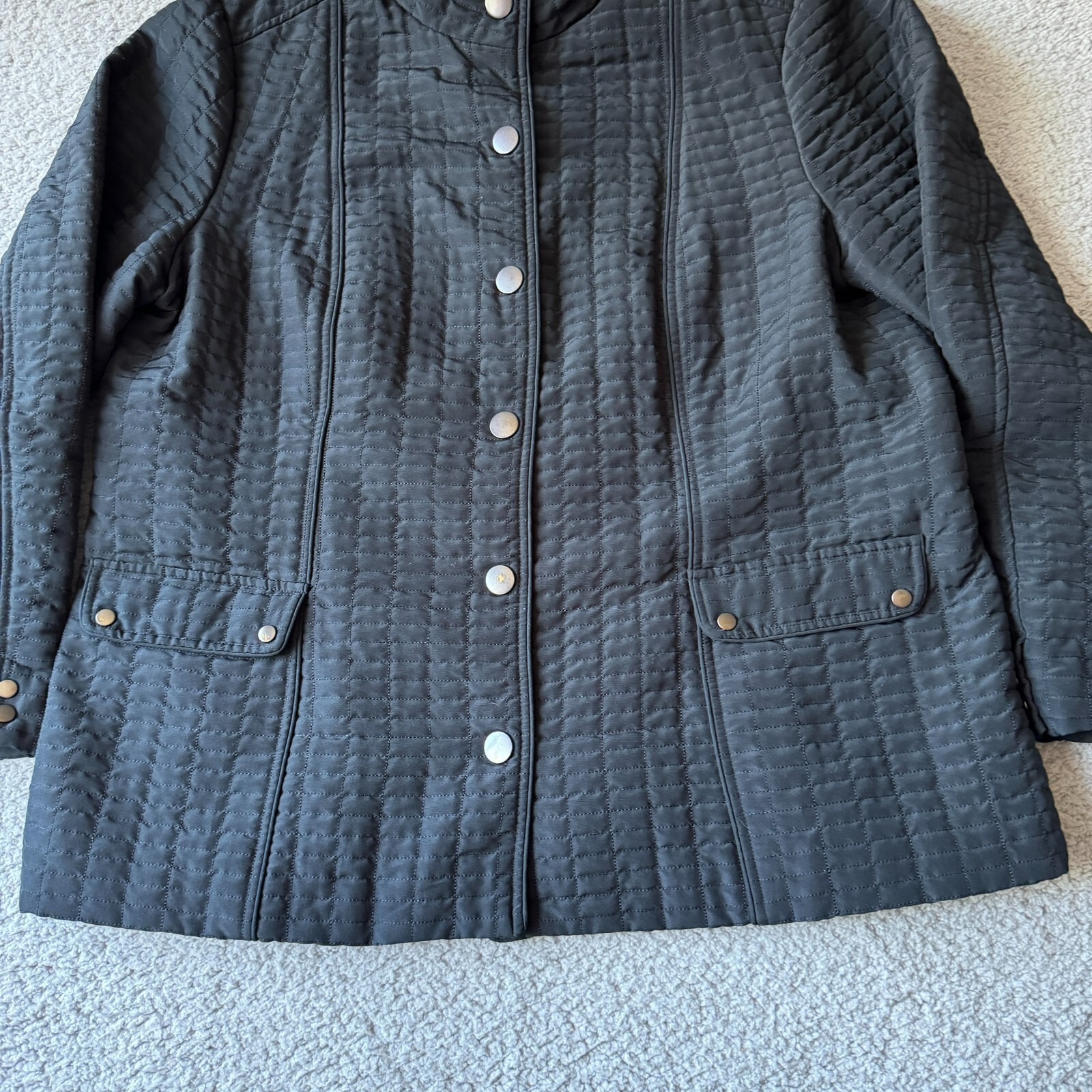 Chico’s Jacket Womens XL 3 Black Quilted Snap Insulated Coat Outdoor Modern City