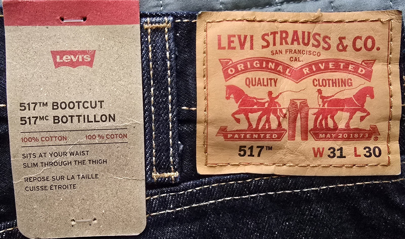 NWT Levi’s 517 Bootcut Jeans Mens 31×30 Blue Dark Wash Demin Cotton Western NEW
