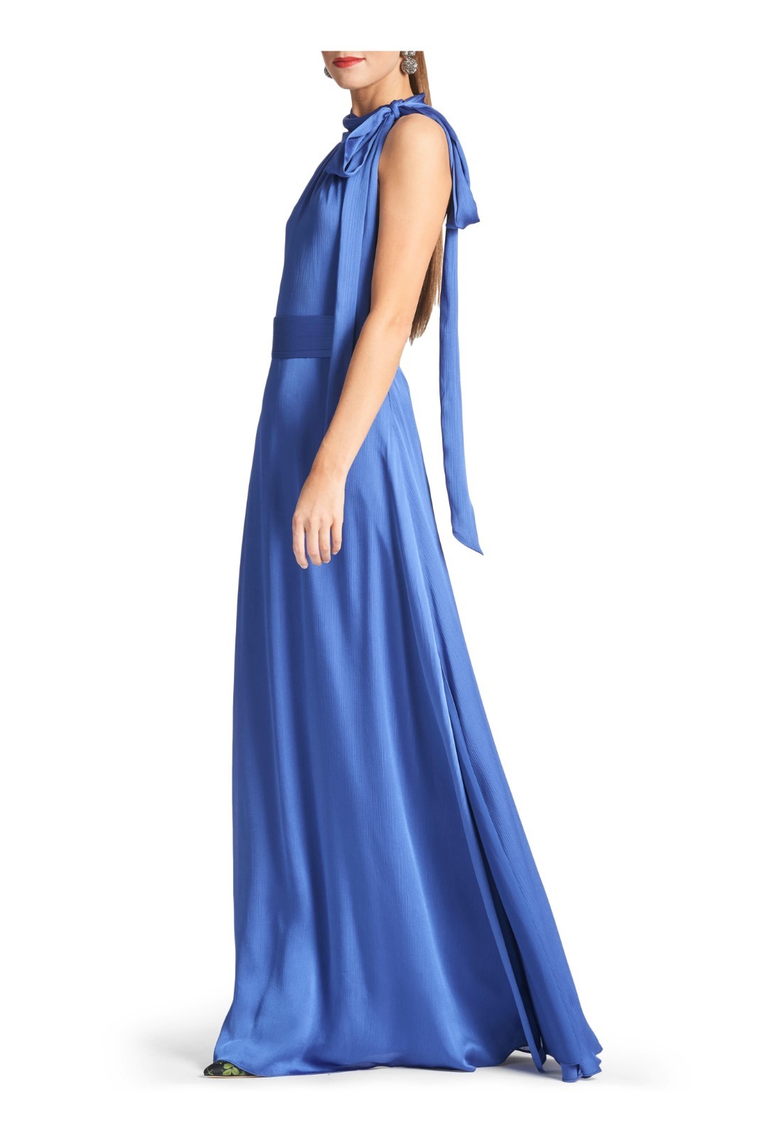 NWT $285 Sachin & Babi Kayla French Blue Satin Tie Neck Gown 6