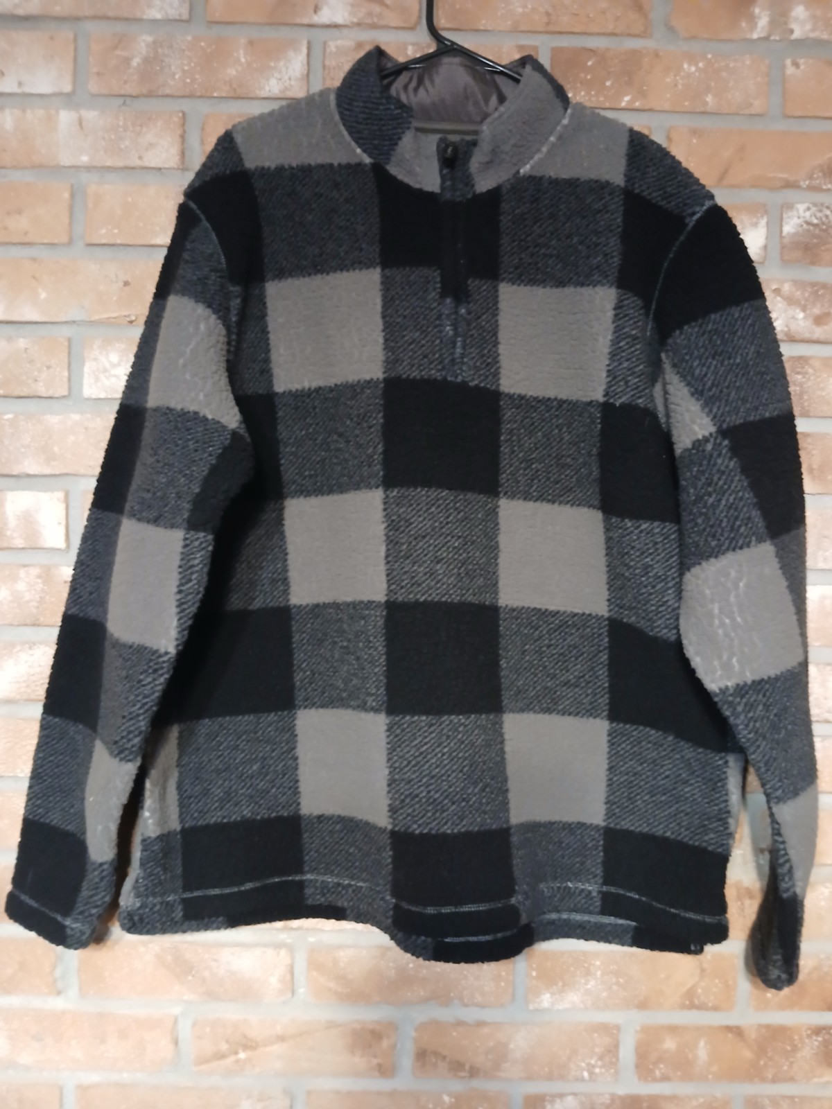 Wrangler Men’s Gray/Black Plaid 1/4 Zip Jacket Stand-Up Collar Size L