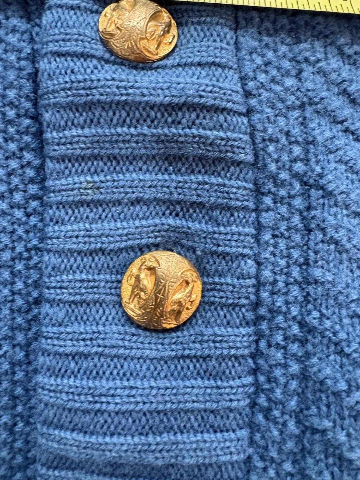 VTG CAMPUS Men’s Blue Fisherman Knit Cardigan Sweater Large Virgin Wool Metal