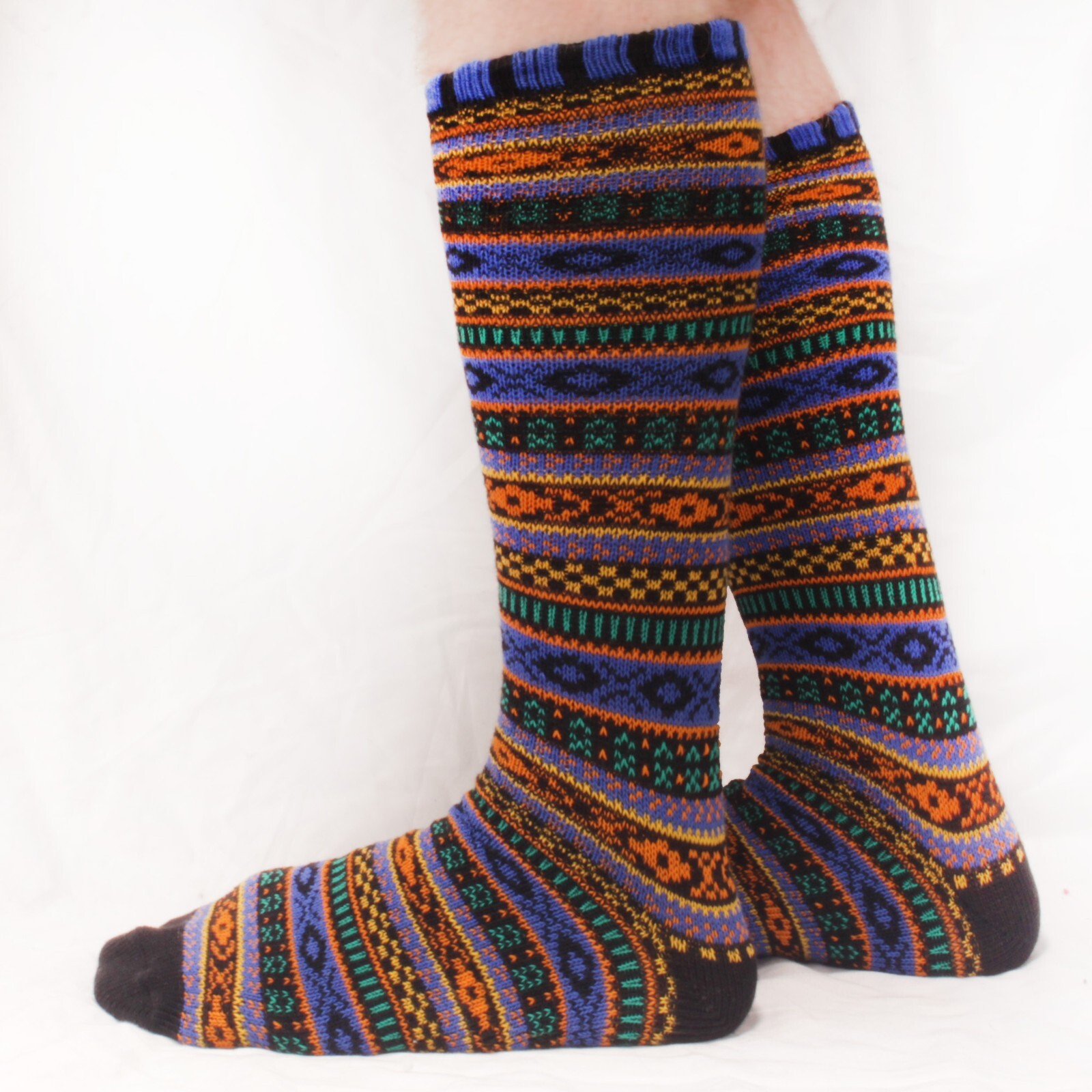 BambooMN Men’s Colorful Patterned Socks – Long Over The Calf Stylish Cotton