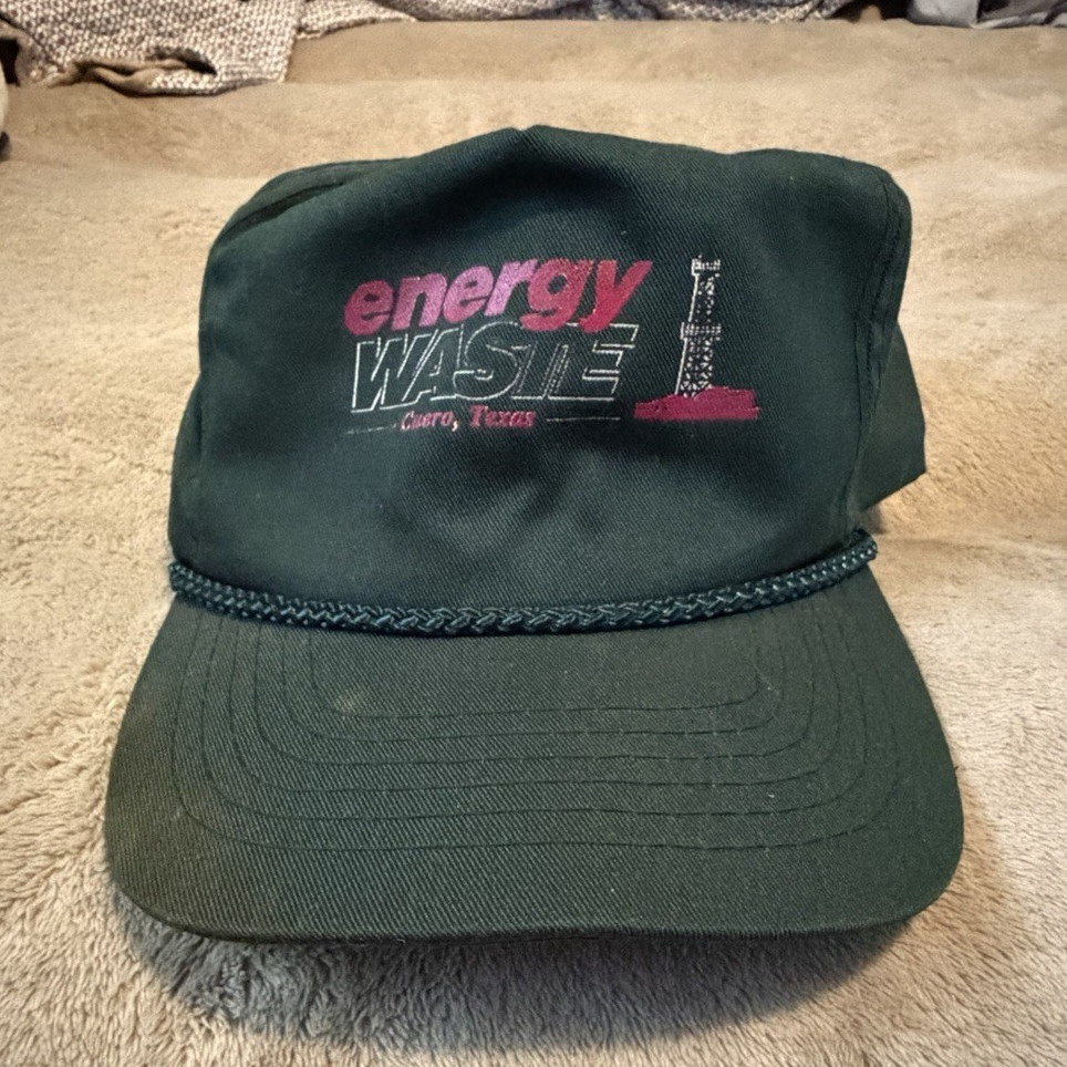 Otto Unisex Green Solid Adjustable Baseball Cap Hat “energy WASTE” Logo