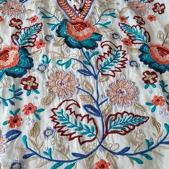 Johnny Was Oman Laceup Swing Embroidered Blouse Size L