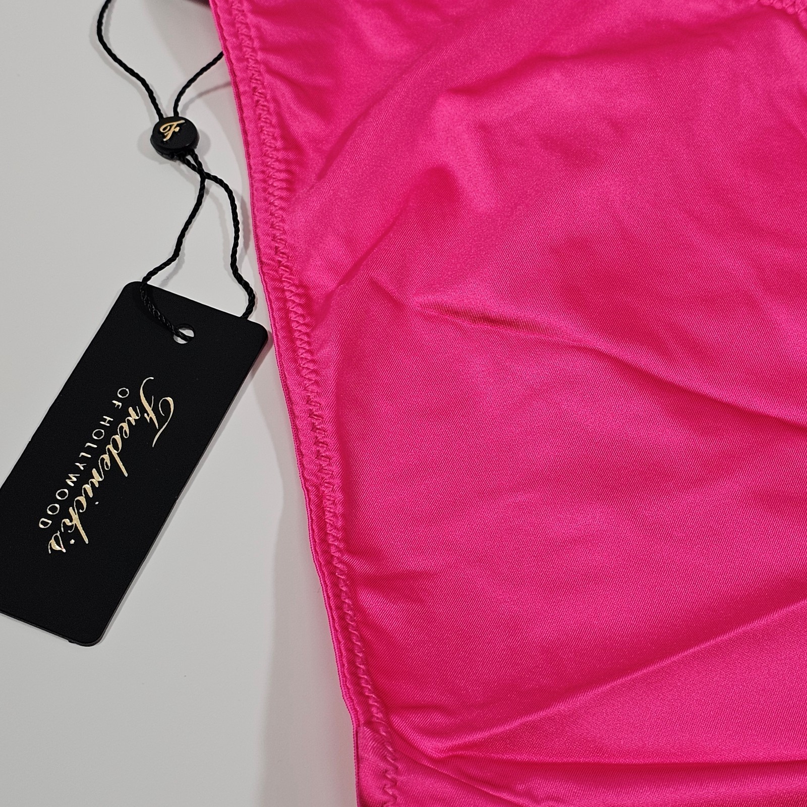 Frederick’s of Hollywood Silky Liquid Satin Hipster Panties with Logo, Hot Pink