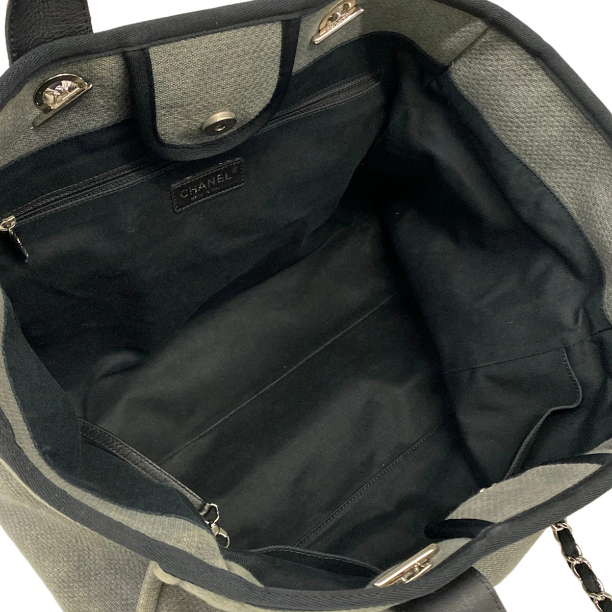 CHANEL Deauville Line Gray Black Canvas Leather Tote Bag