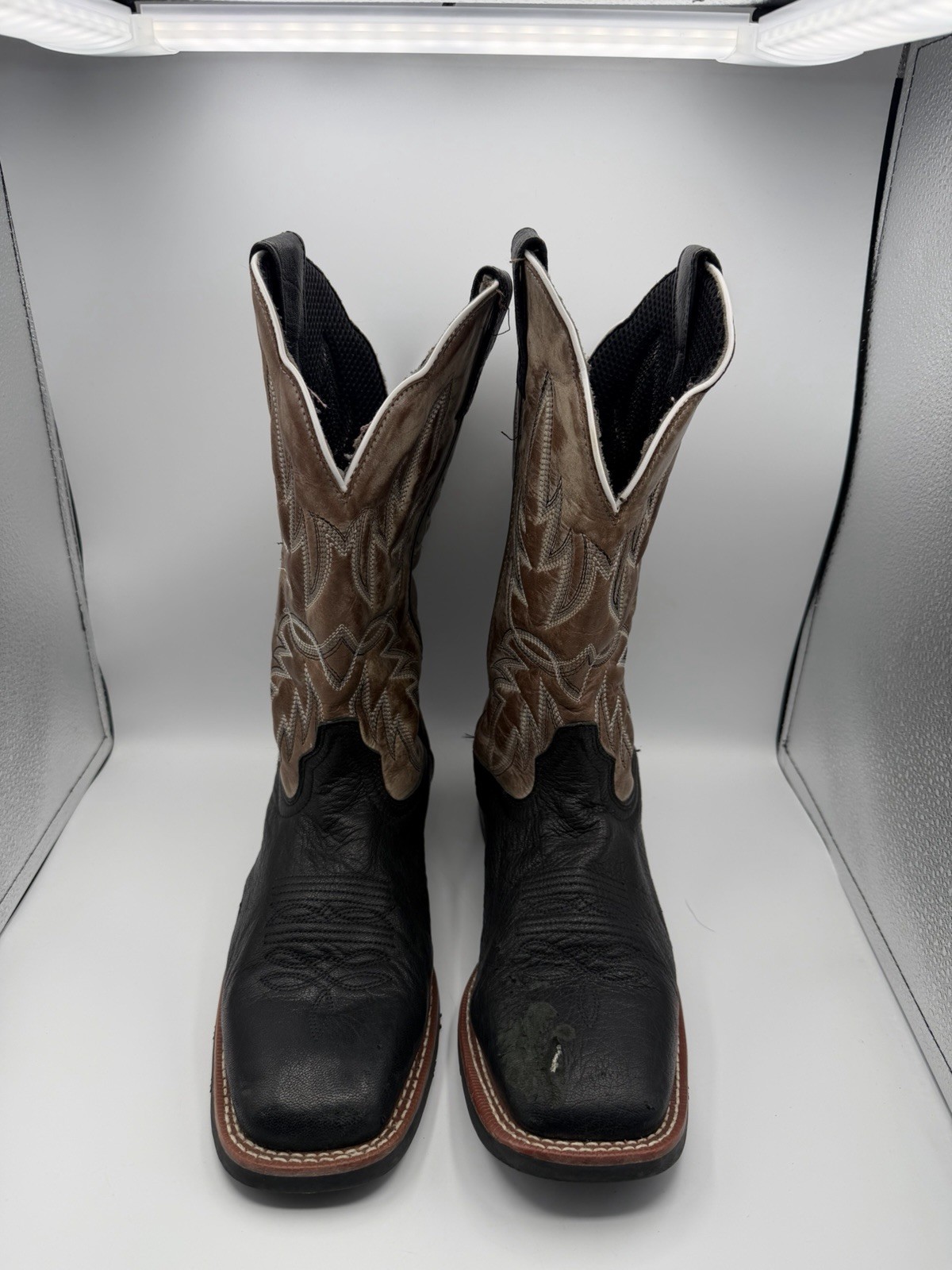 Laredo 7910 Men’s 10.5D Black Brown Leather Western Cowboy Boots Soft Toe