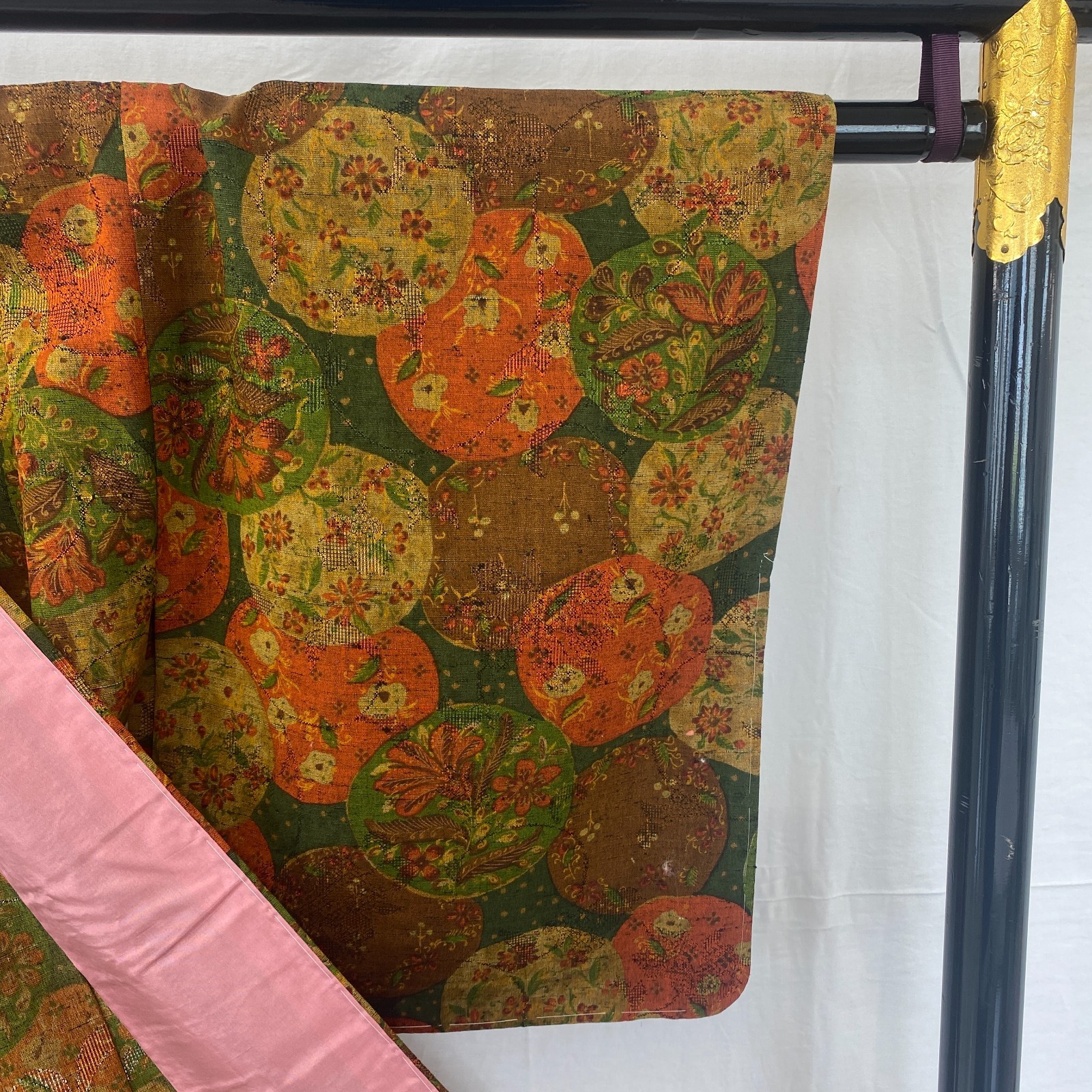 Japanese Vintage Kimono Silk Green Tsumugi No Lining Traditional Length 60 in