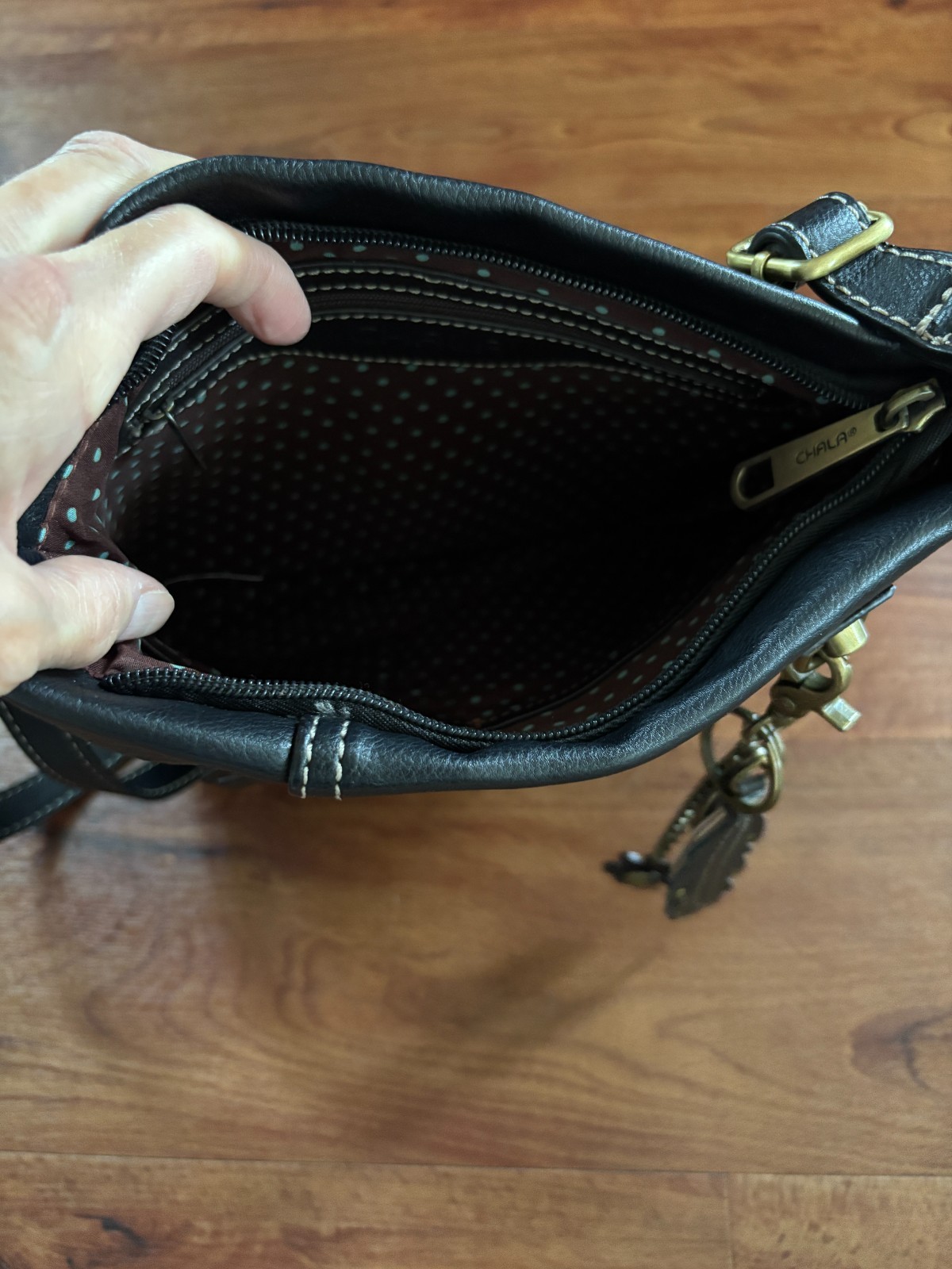 Chala Brown Crossbody with feather keychain