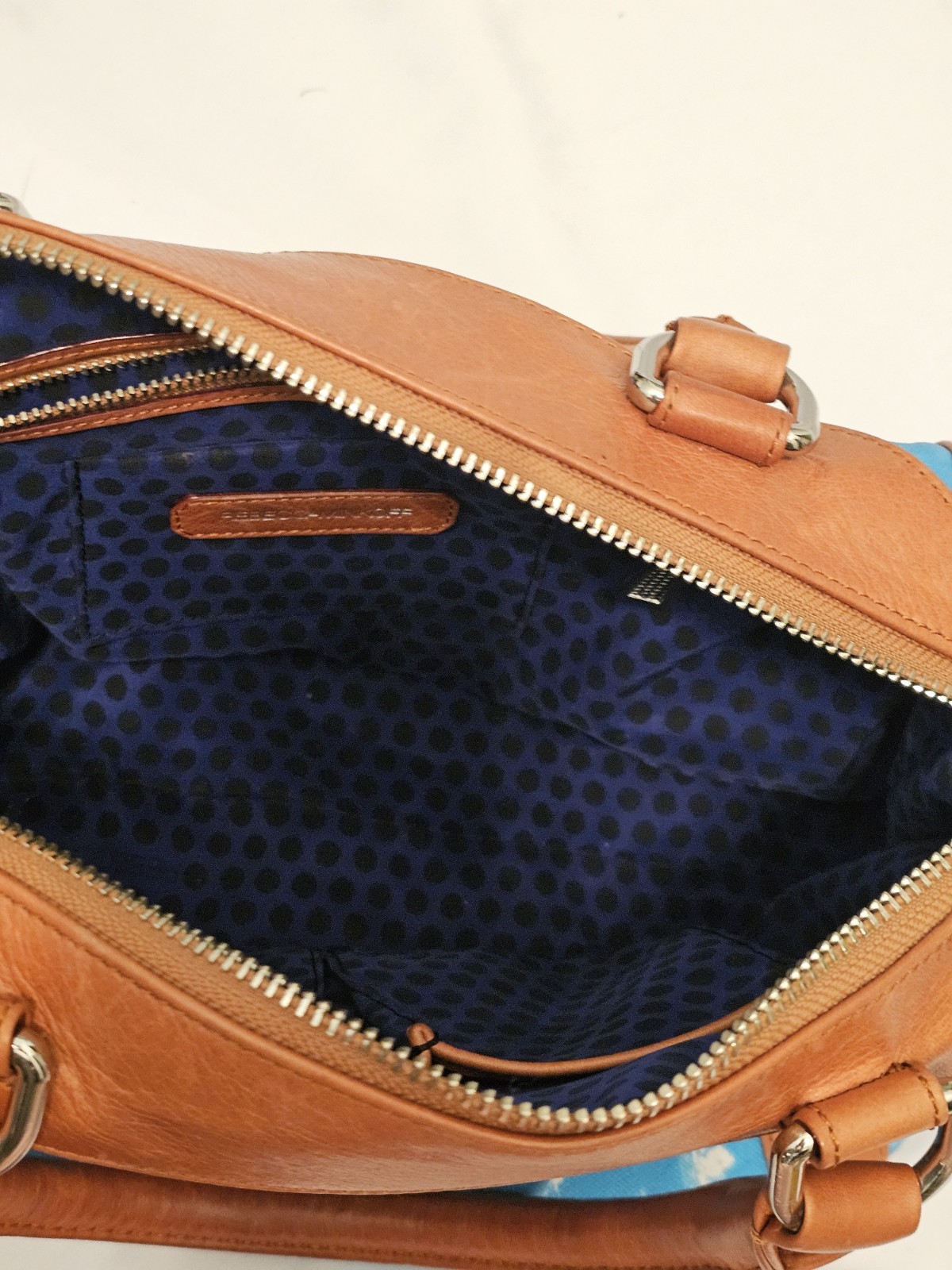 Rebecca Minkoff M.A.B Mini Satchel in Aqua, White and Tan* No Shoulder Strap*