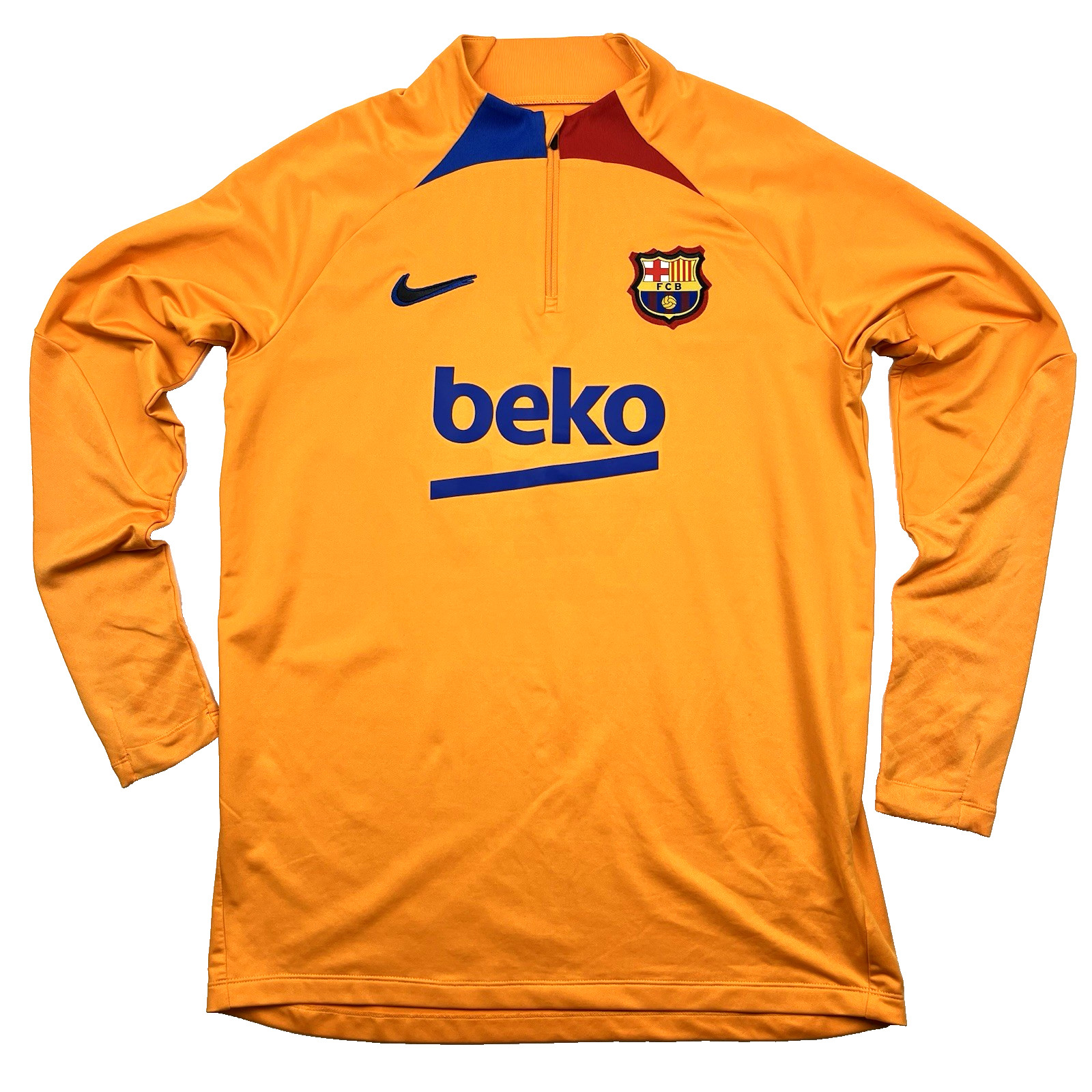 FC Barcelona Nike 21/22 Strike Drill Top Mens Large Orange Dry-Fit Quarter Zip