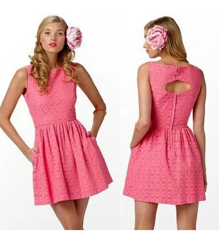 Lilly Pulitzer Aleesa Hotty Pink Petal Pusher Lace Sleeveless Dress SZ-4 Floral