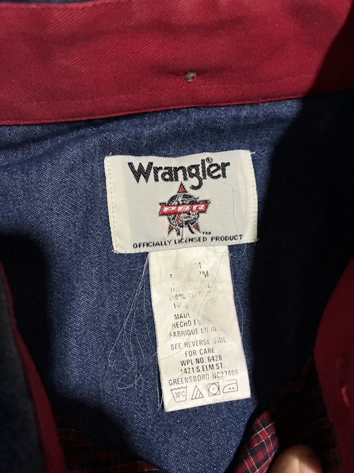 Wrangler PBR Professional Bull Riding Western Button Up Shirt Plaid Beige Red