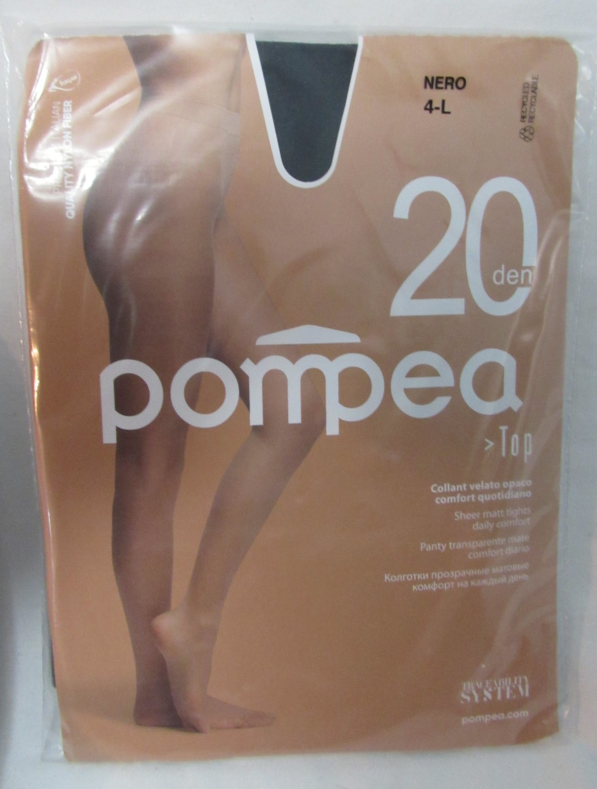 Pompea Black Sheer 20 Denier 2 Pair Matt Tights Panty Hose Size Nero 4-Large NWT