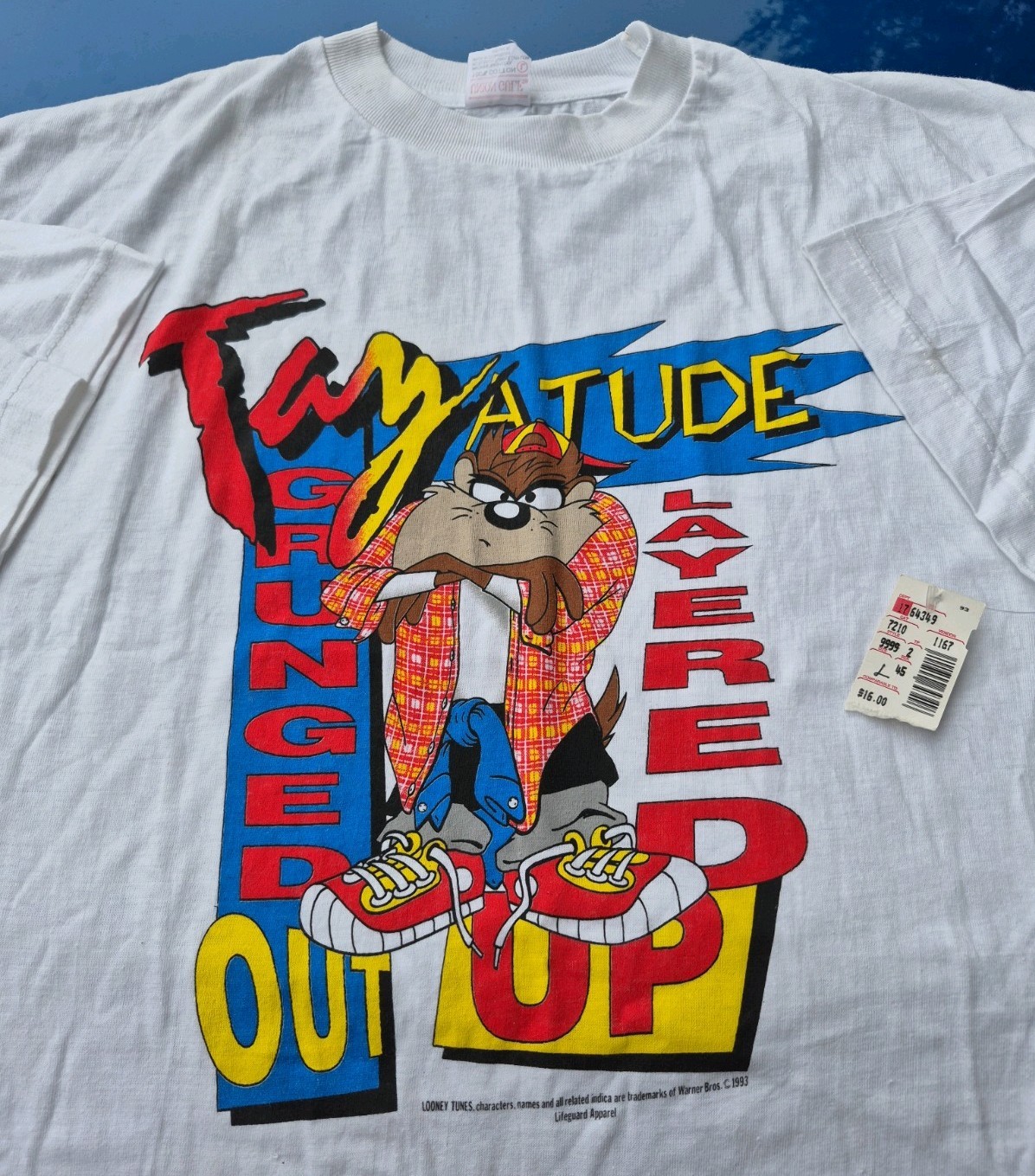 VTG 1993 Deadstock Tasmanian Devil Taz Grunged Out Layered Up 90s Hip Hop Size L