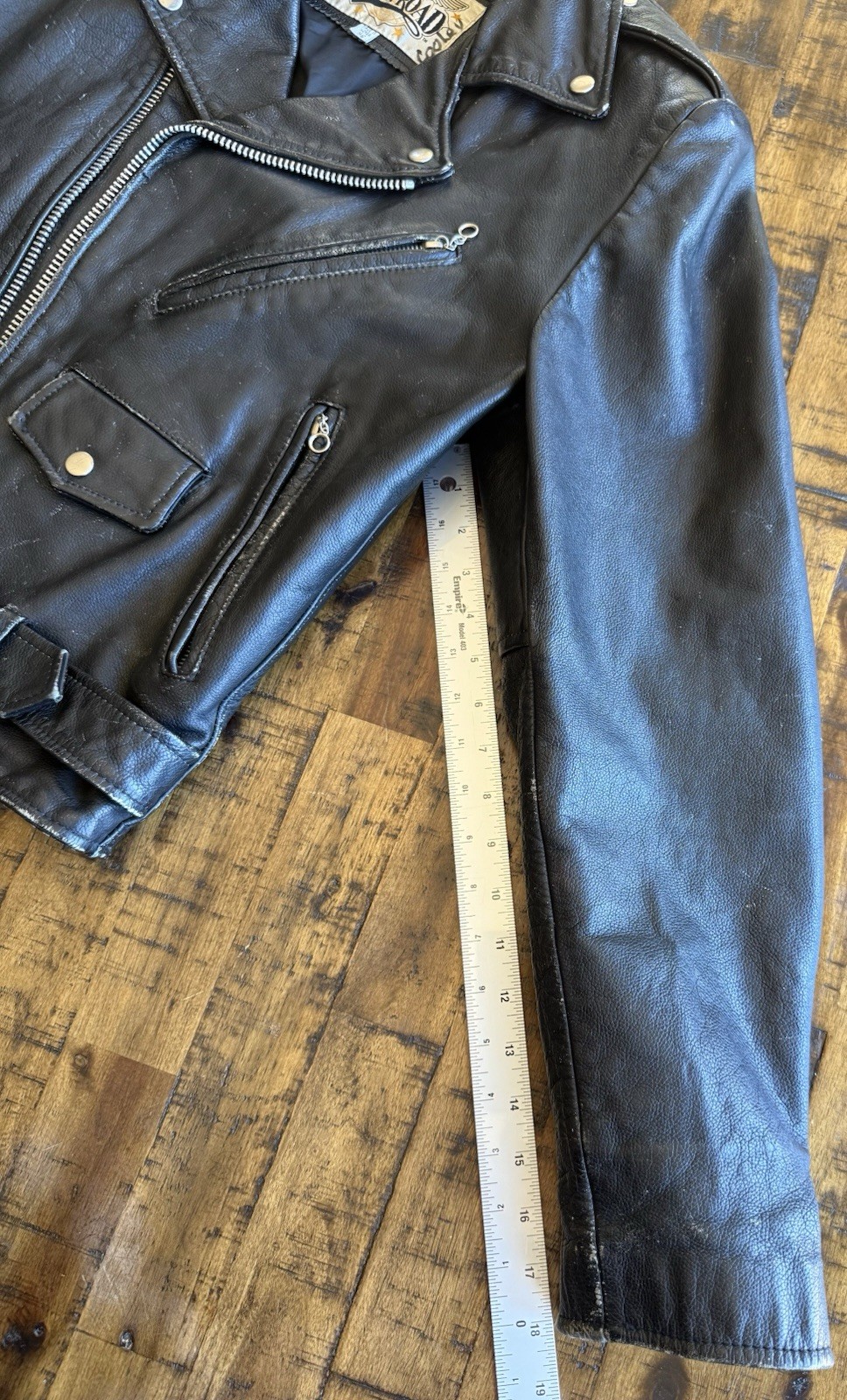 Vintage Open Road Men’s Small Black Genuine Leather Motorcycle Biker Moto Jacket