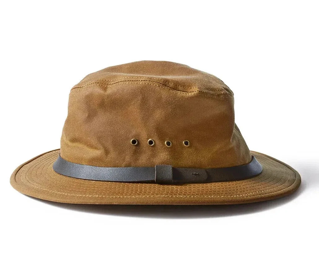 Filson Tin Cloth Insulated Packer Hat Dark Tan Khaki Waxed Cotton Small USA