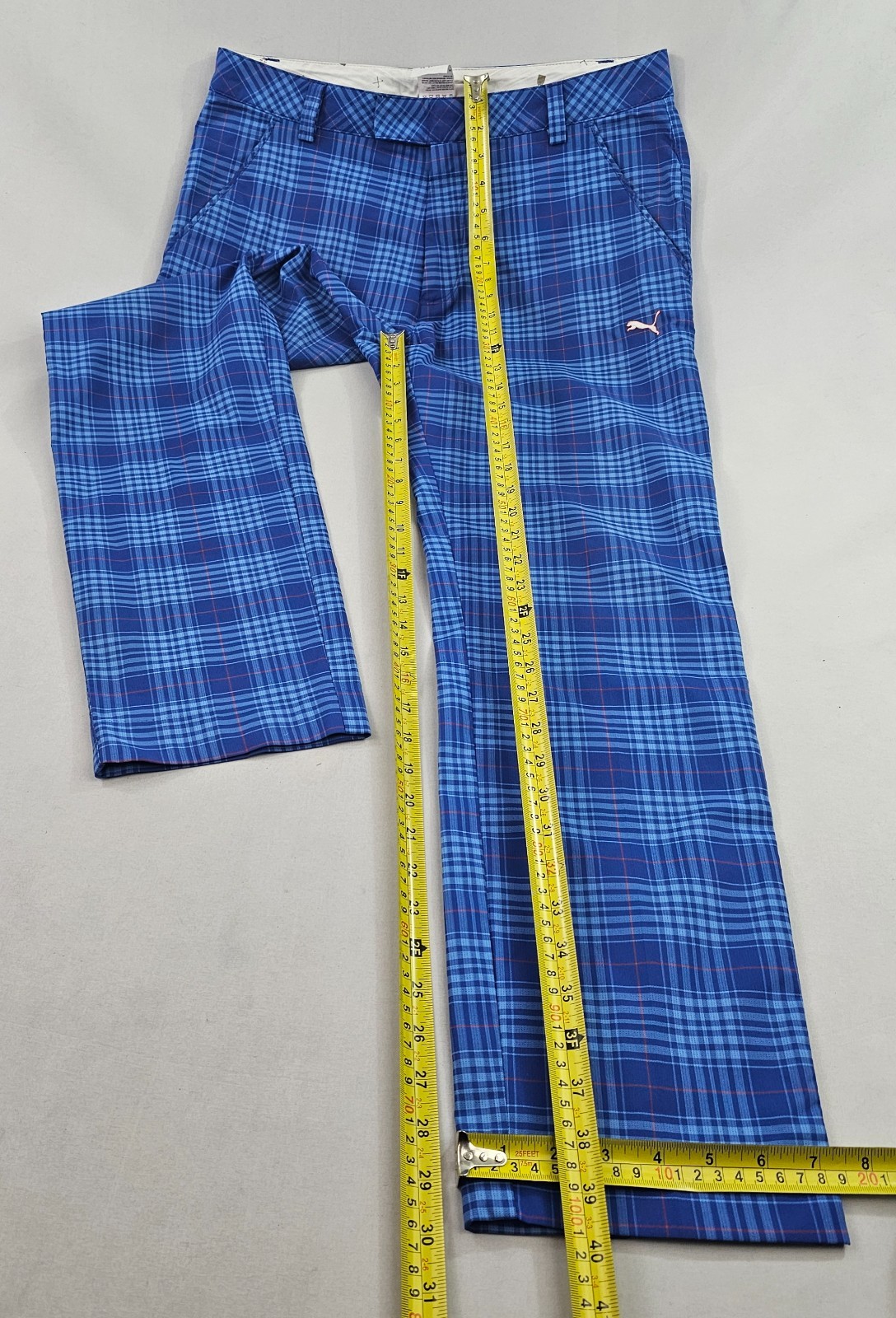 Cobra Puma golf pants mens W 32 L 32 blue check cotton 561635 pockets zip