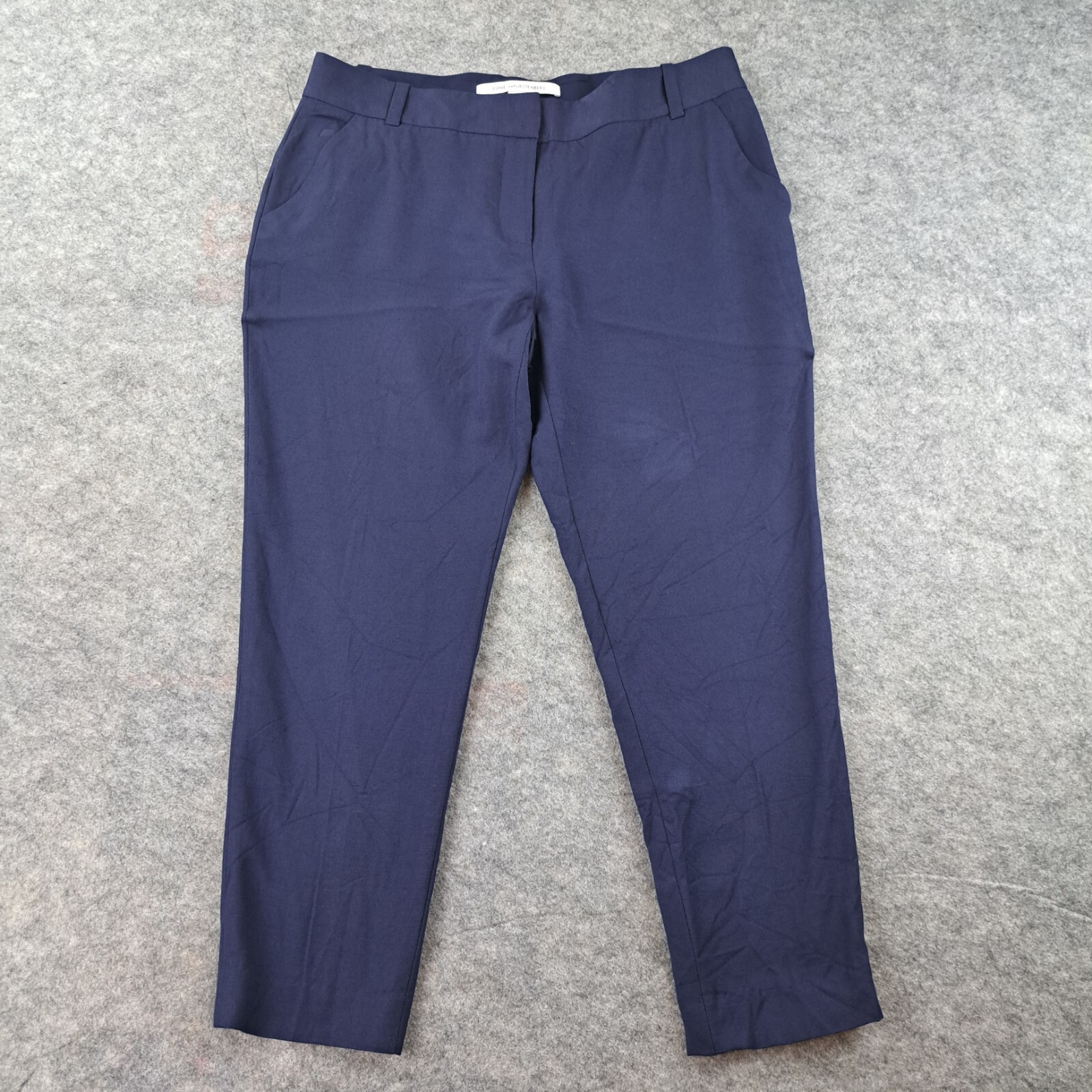 Diane Von Furstenburg Pants Womens Size 6 Blue Linen Crop Ankle Trouser Career