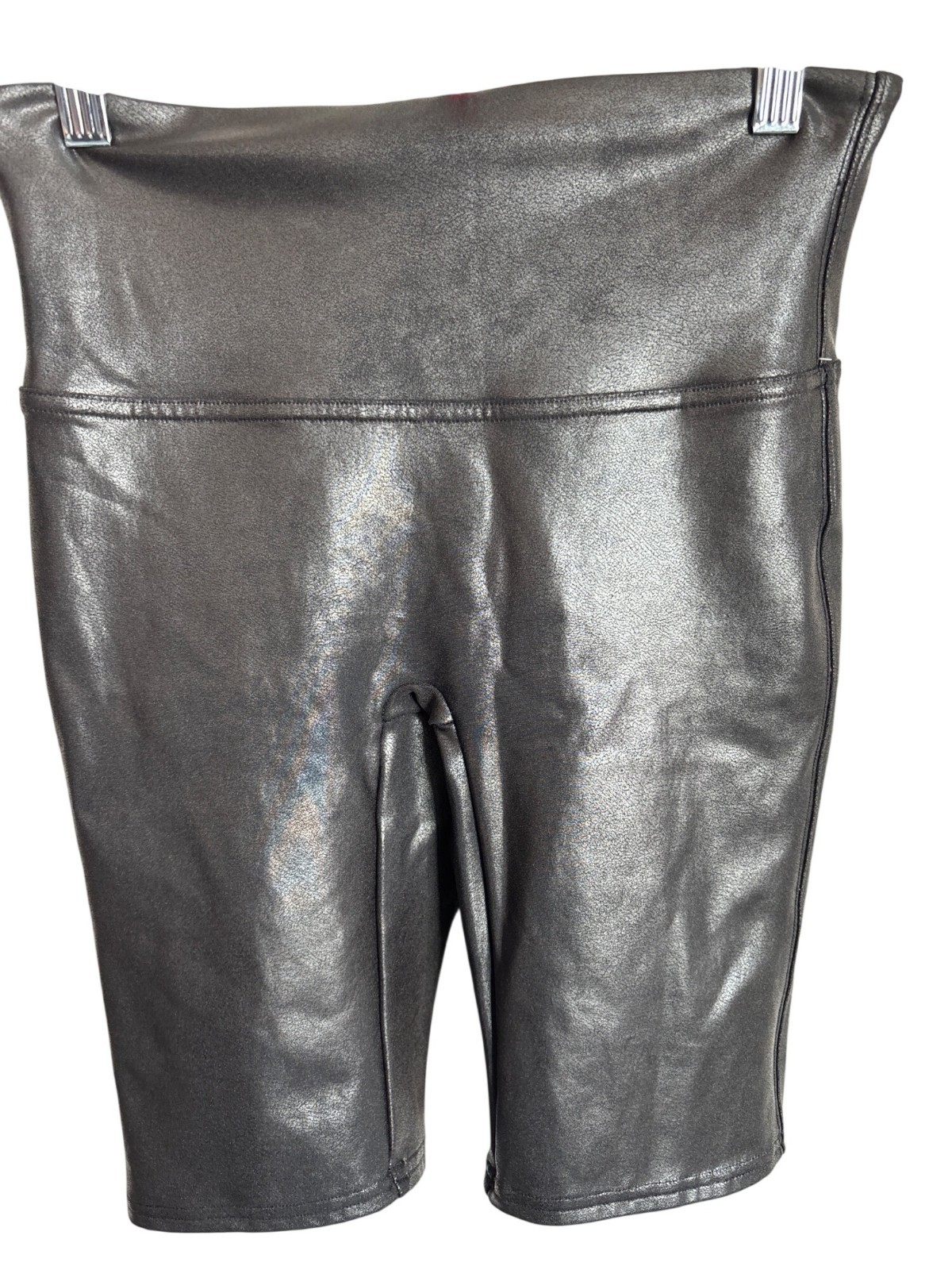 Spanx Bike Shorts Size Medium Pull On High Waisted Faux Leather Shiny Black Moto