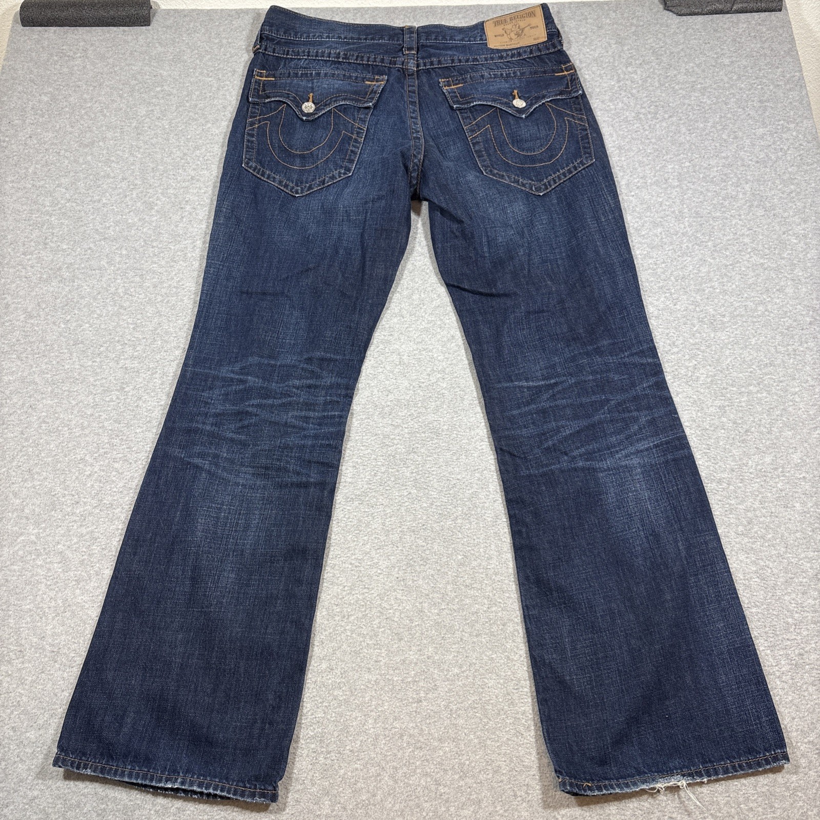 TRUE RELIGION Men’s Sz 34 Bootcut Flap Pocket 100% Cotton Blue Jeans