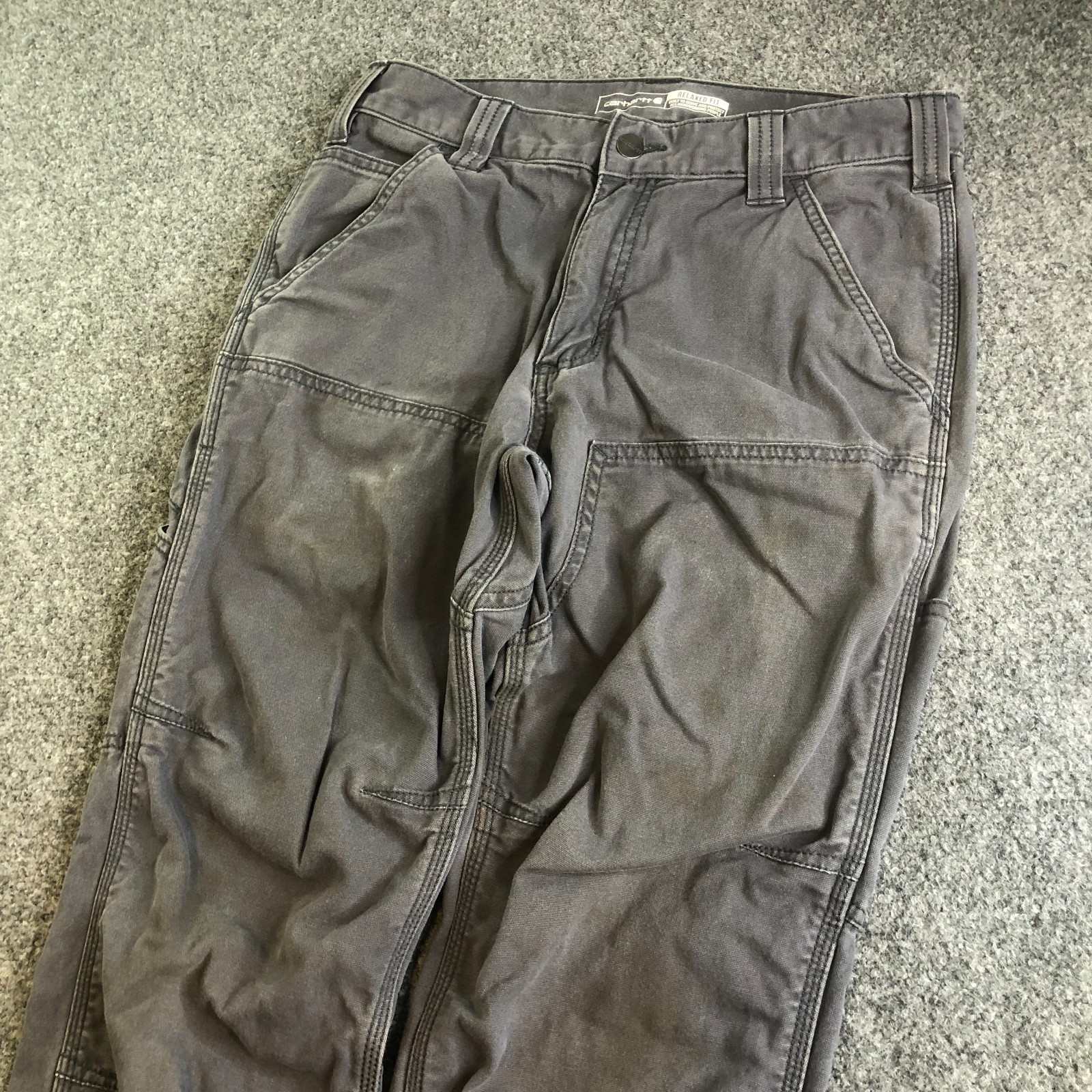 Carhartt Double Knee Pants Mens 30×30 Blue Distressed Relaxed Flex Grunge Baggy