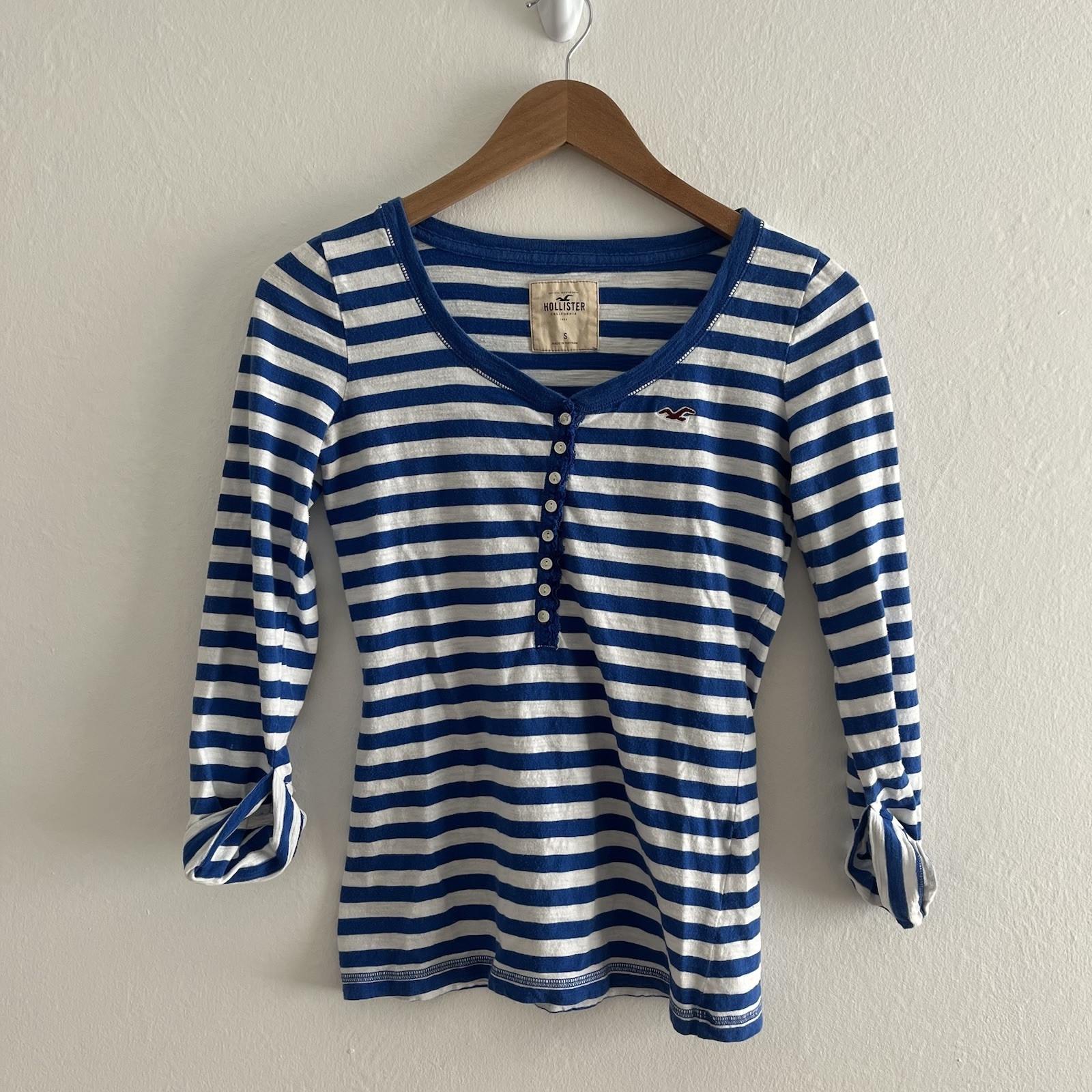 Hollister Henley Top Sz S, 3/4 Sleeve Striped Y2K Preppy Layers Bella Swan