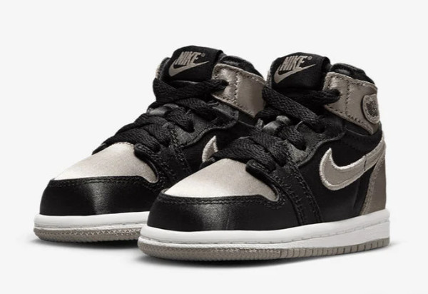 Nike Jordan 1 Retro High OG (TD) Satin Kids Toddler 4C Black Sneakers Shoes NIB