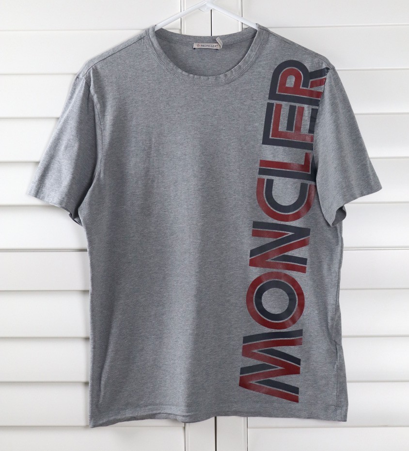 MONCLER $270 Mens Heather Gray Logo Print Casual Cotton Tee Top Size XS