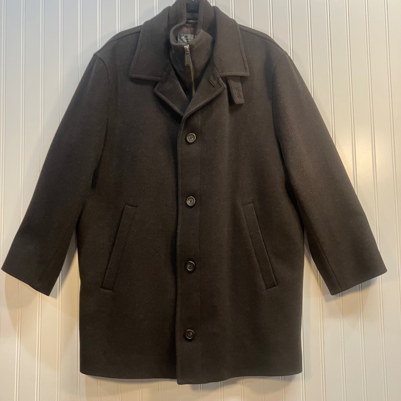 Daniel Cremieux Signature Collection Brown Wool Blend Car Coat Men Large Zip Bib