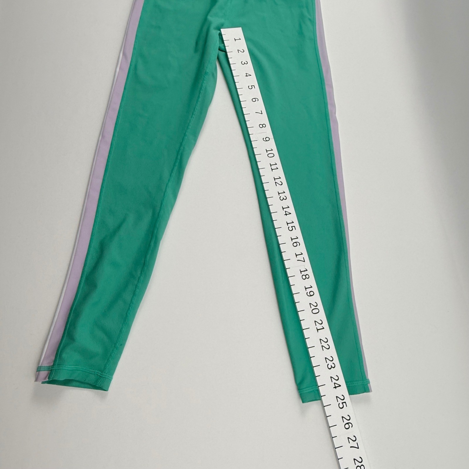 Wilo Active Green Ribbed High Waisted Leggings Purple White Side Stripe Size M