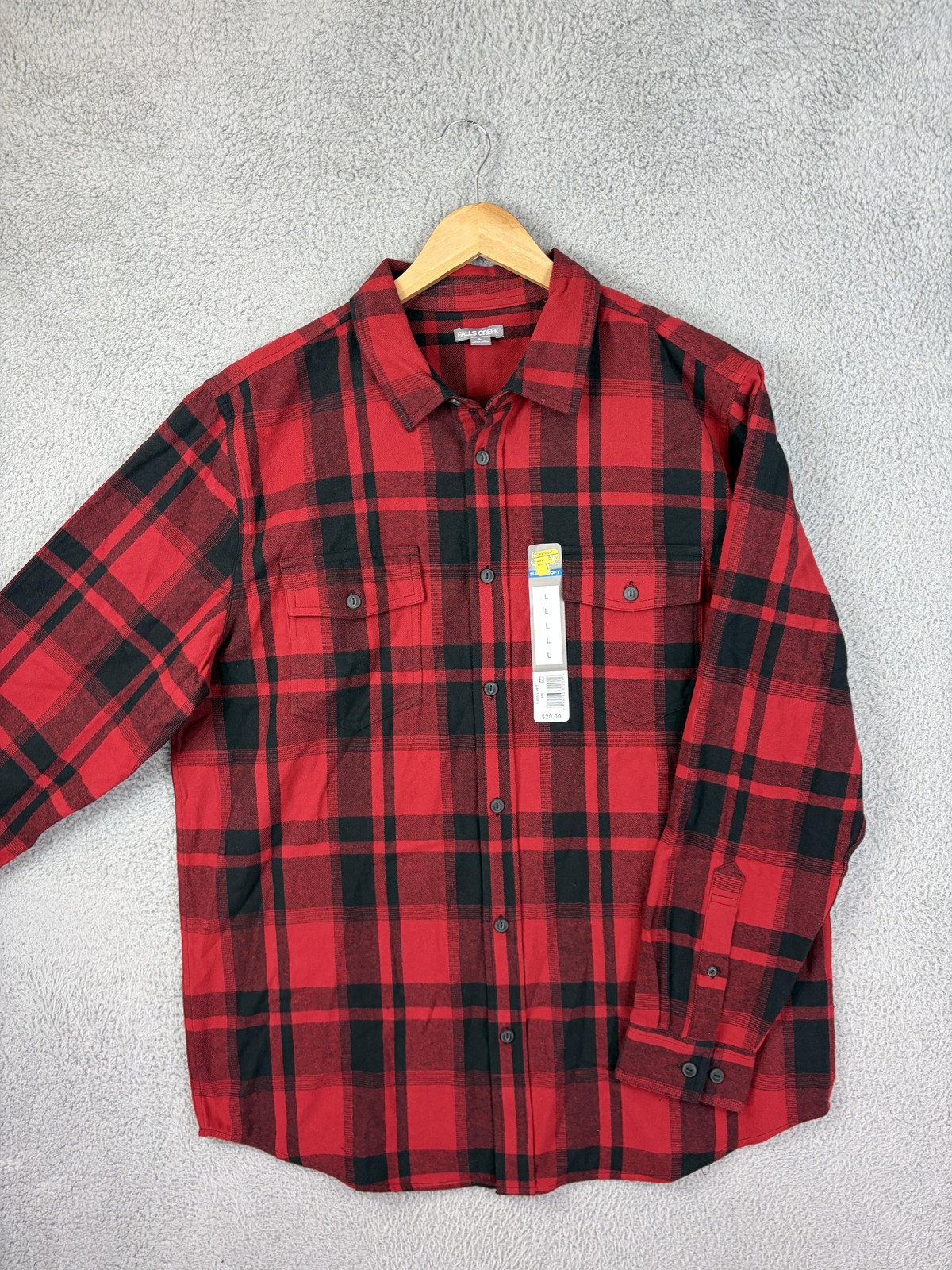 Falls Creek Shirt Mens Large Red Plaid Flannel Button Front Long Sleeve Men New