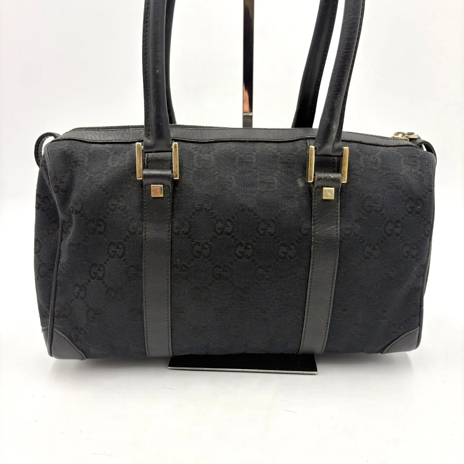 Auth Gucci GG Canvas Tote Bag Mini Boston Bag Shoulder Bag Black 001 0851 2Y3476