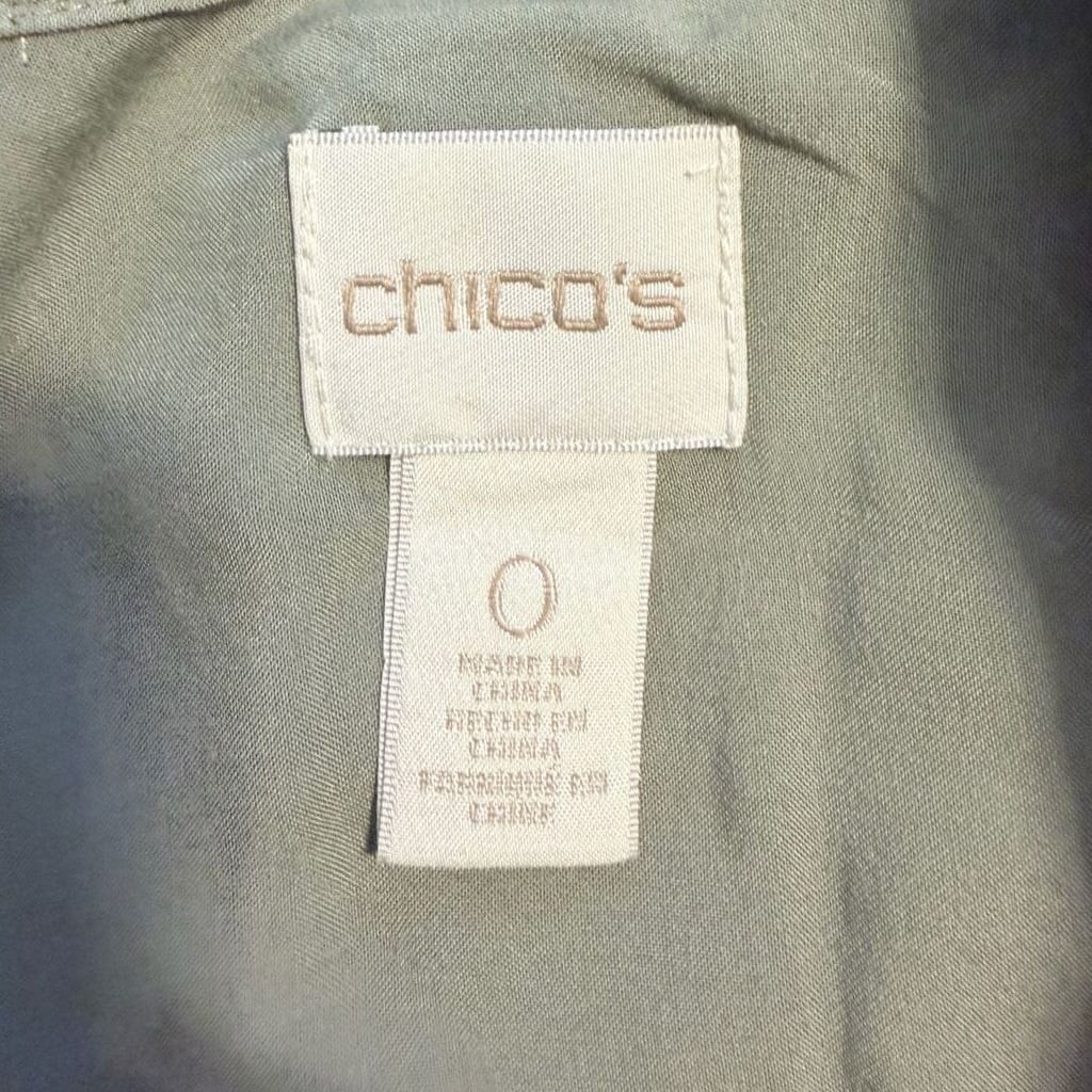 Chico’s Women’s Olive Green Rayon Roll Tab Sleeve Utility US size Small