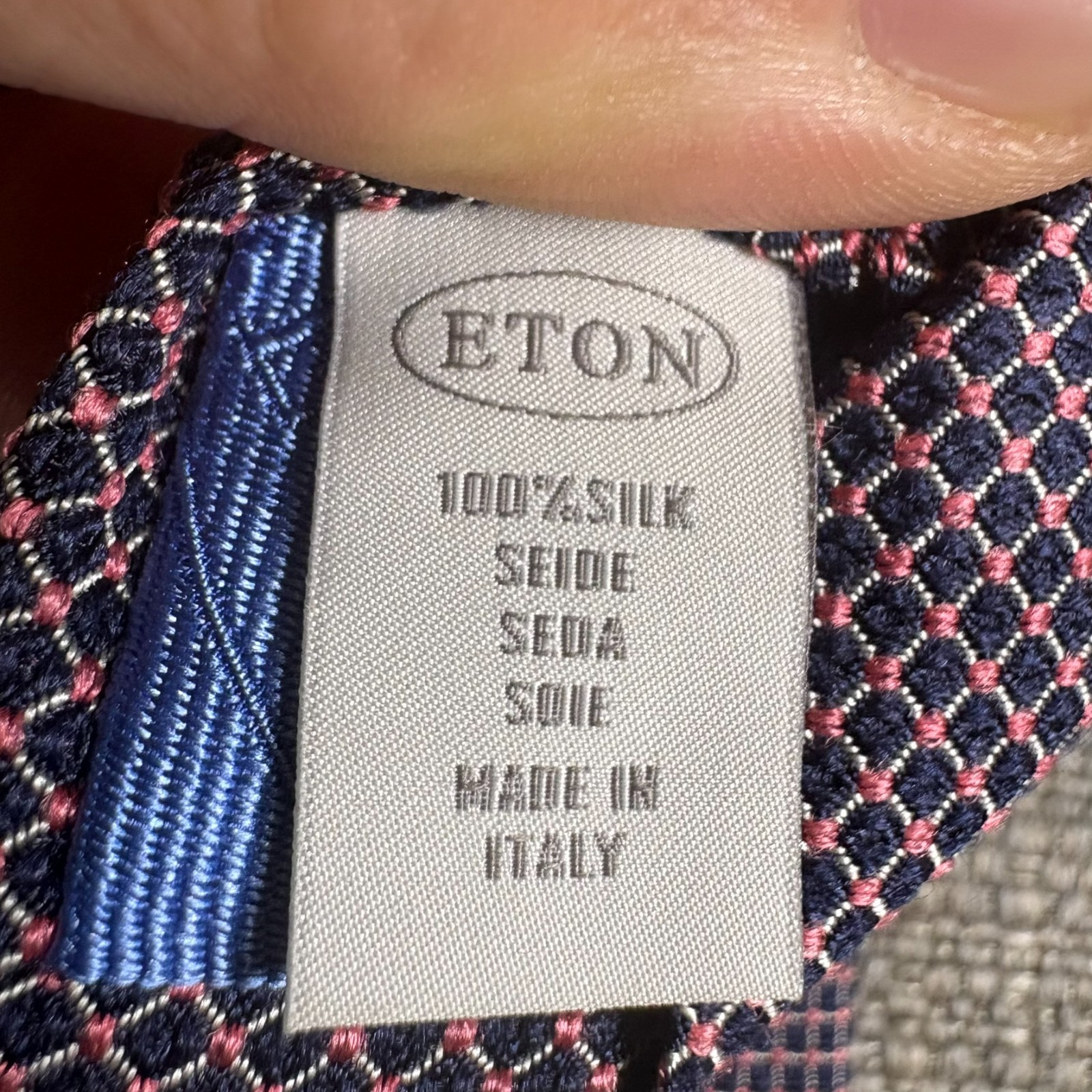 Eton Men’s Tie Black White Pink Necktie 100% Silk 59″ x 3 1/8″ Made in Italy