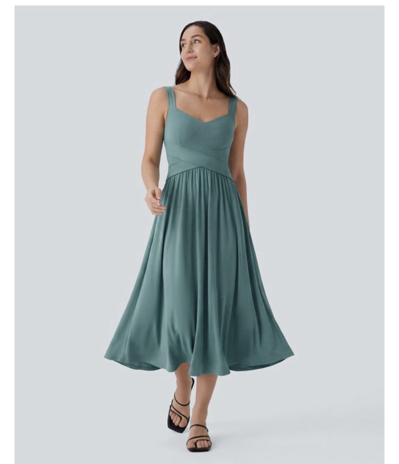 Halara Sleeveless Backless Crossover Flowy Midi Casual Dress Pockets size Large