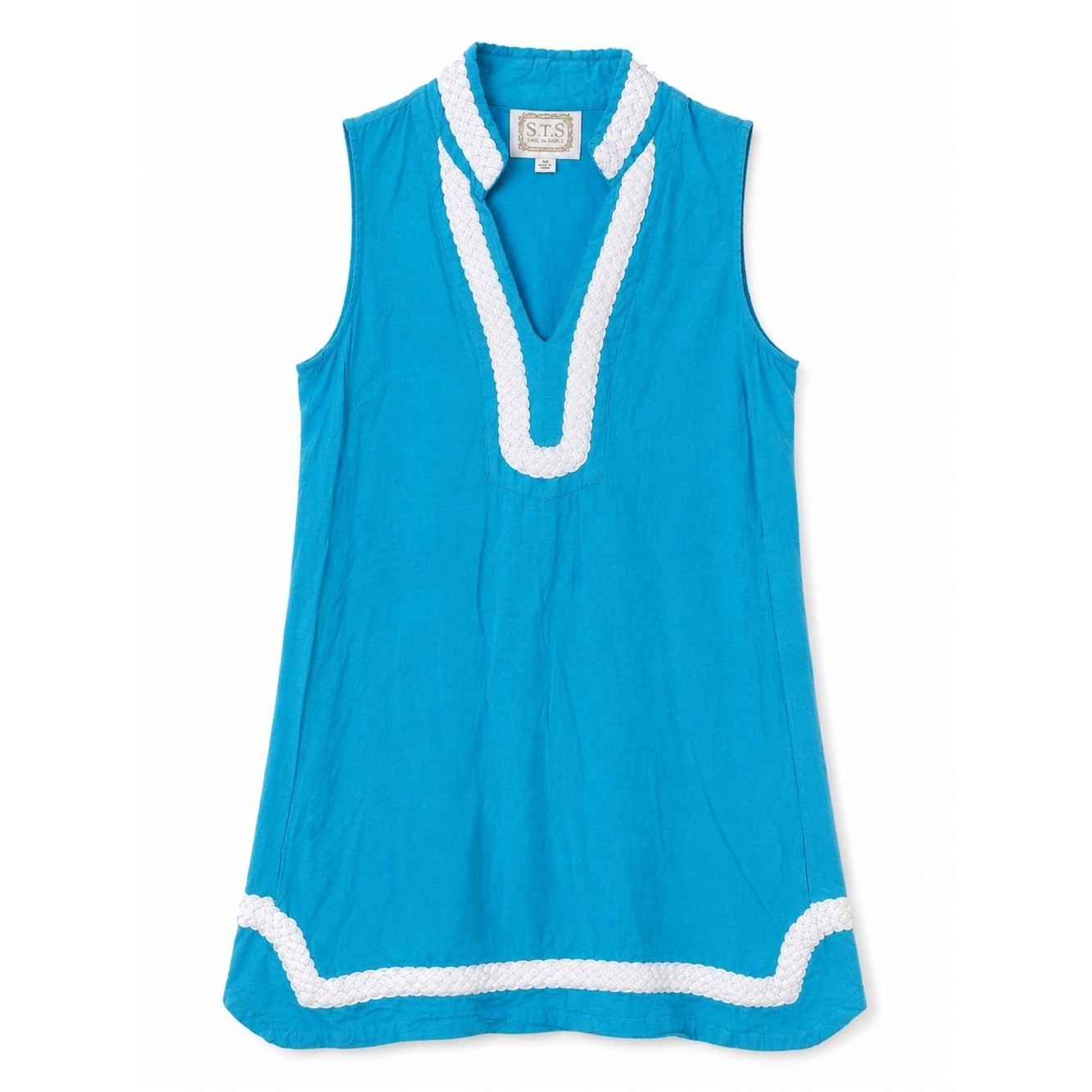 STS Sail to Sable Blue Dress Nautical Braided Trim Beach Quiet Luxury