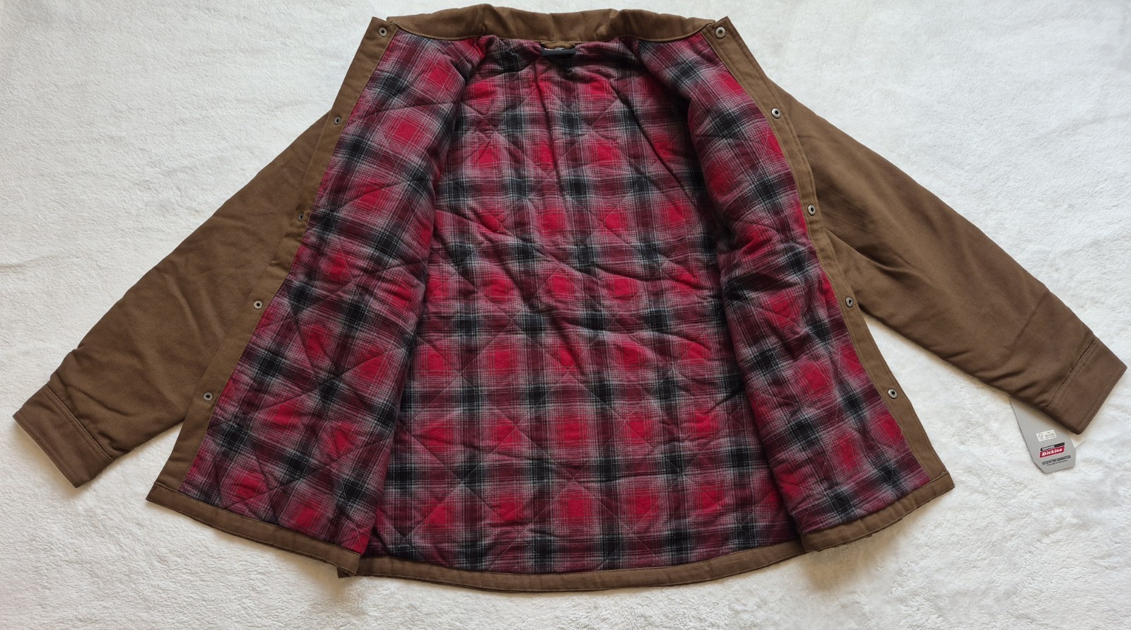 Genuine Dickies Mens XL Brown Canvas Quilted Flannel Lined Shirt Jacket