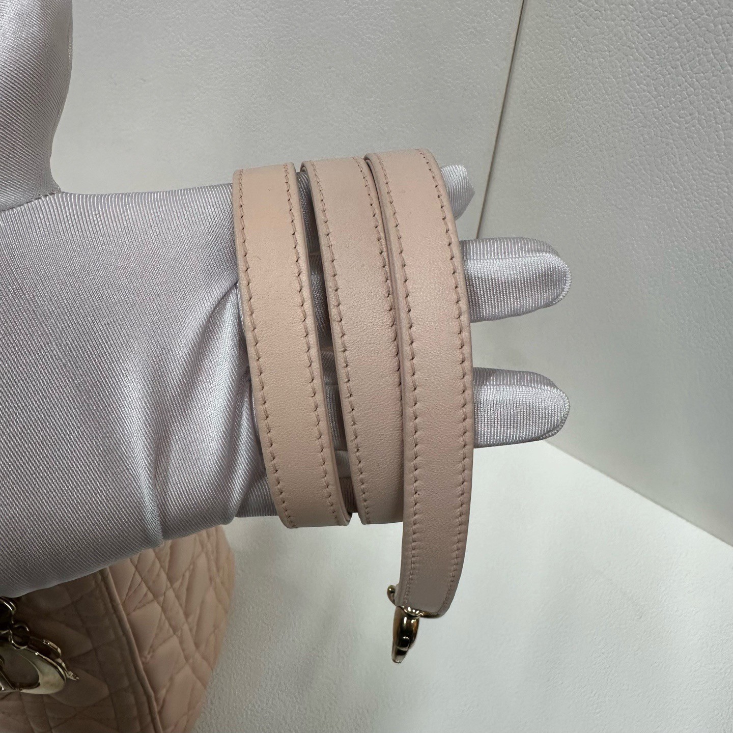 Dior Lady Dior Light Pink Lambskin Cannage Top Handle Crossbody Bag auth