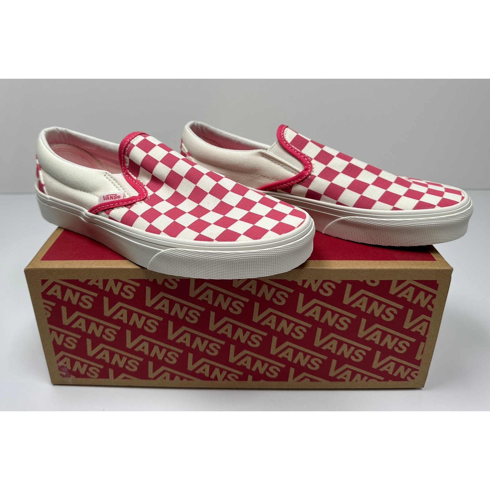 VANS Classic Slip-On Shoes Checkerboard Honeysuckle Size M6 W7.5 NIB #01S