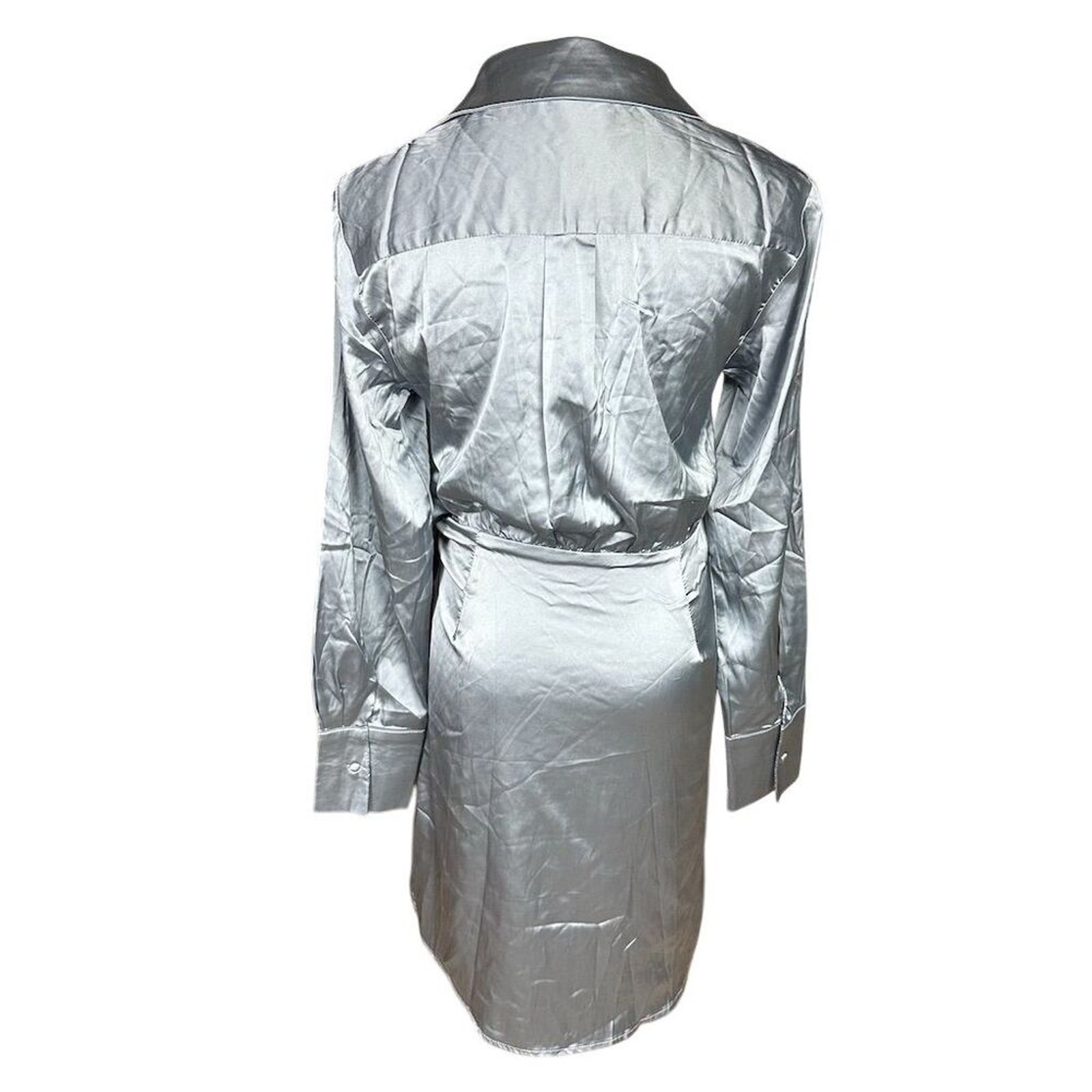 NWOT Lulus Women’s M Painterly Perfection Slate Blue Satin Wrap Mini Dress Party