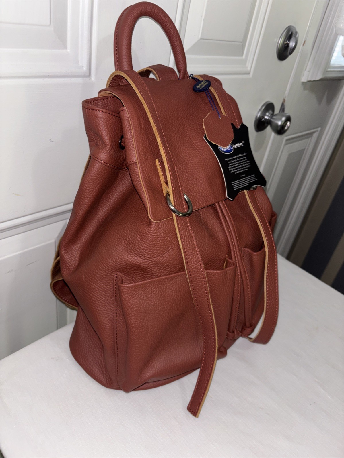 NEW Chief Flapover Brown Drawstring Leather Backpack 13.75 X 12.75 X 6.25”