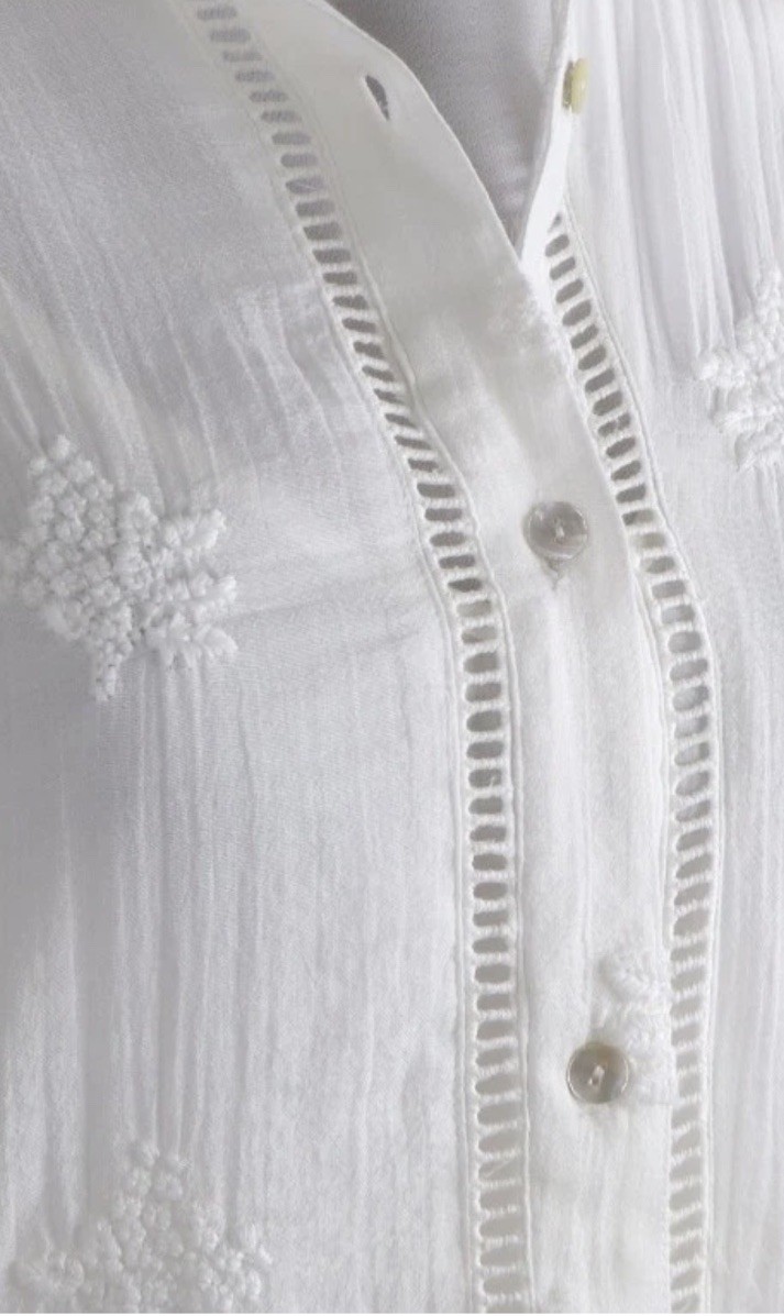 NEW! SUNDANCE LIVING CATALOG Cloverfield Embroidered TUNIC Shirt Top White M