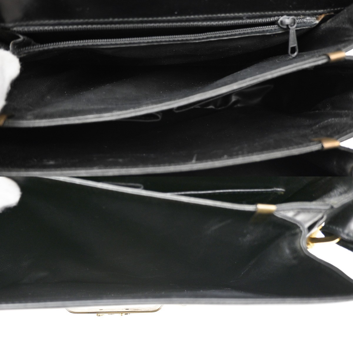 CELINE PARIS Logo Horse Carriage Shoulder Bag Leather Black Gold Italy 38KD451