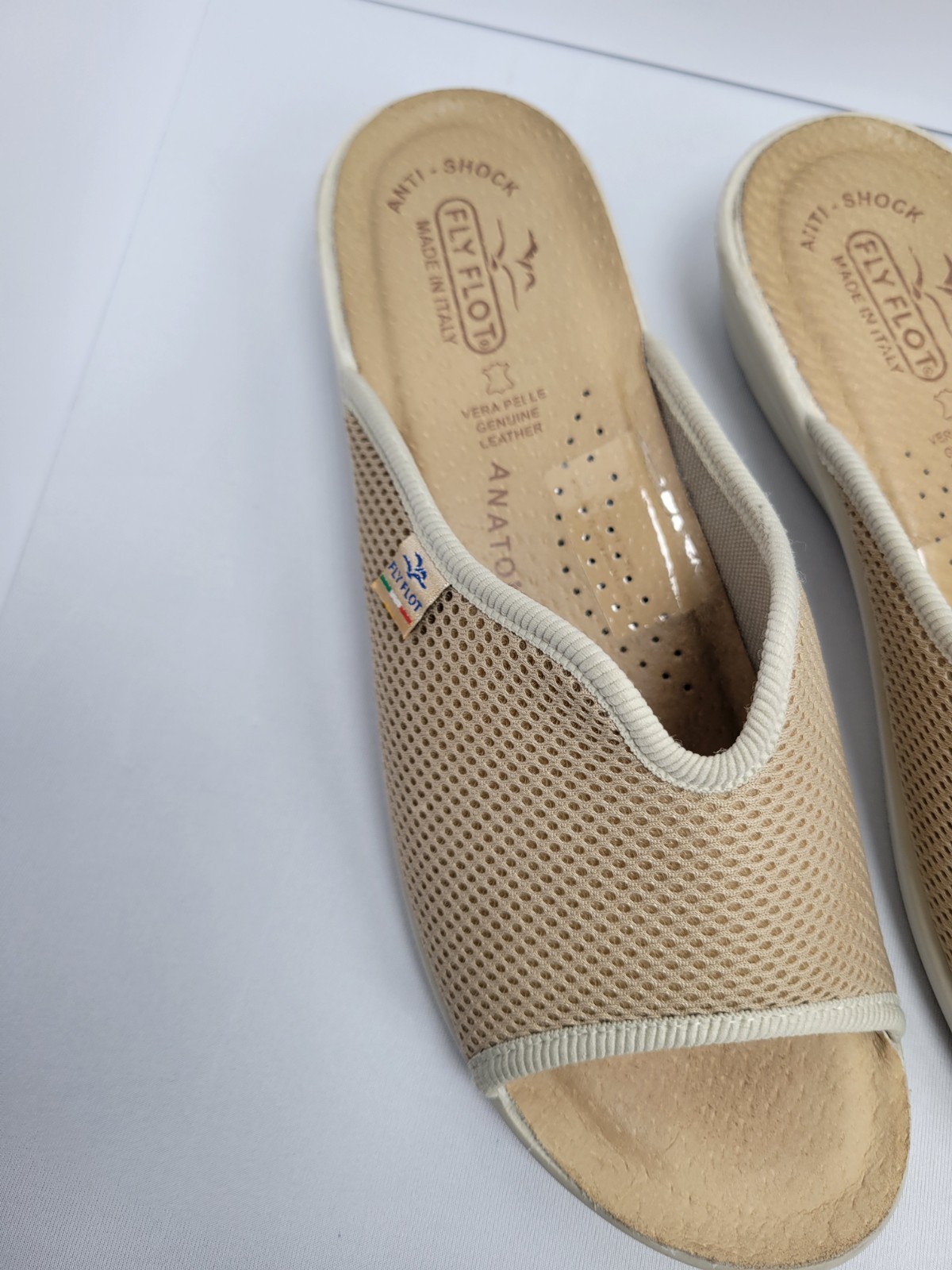 Fly Flot Two Pairs Beige & Navy Italian Leather Slide Sandals Size US 8